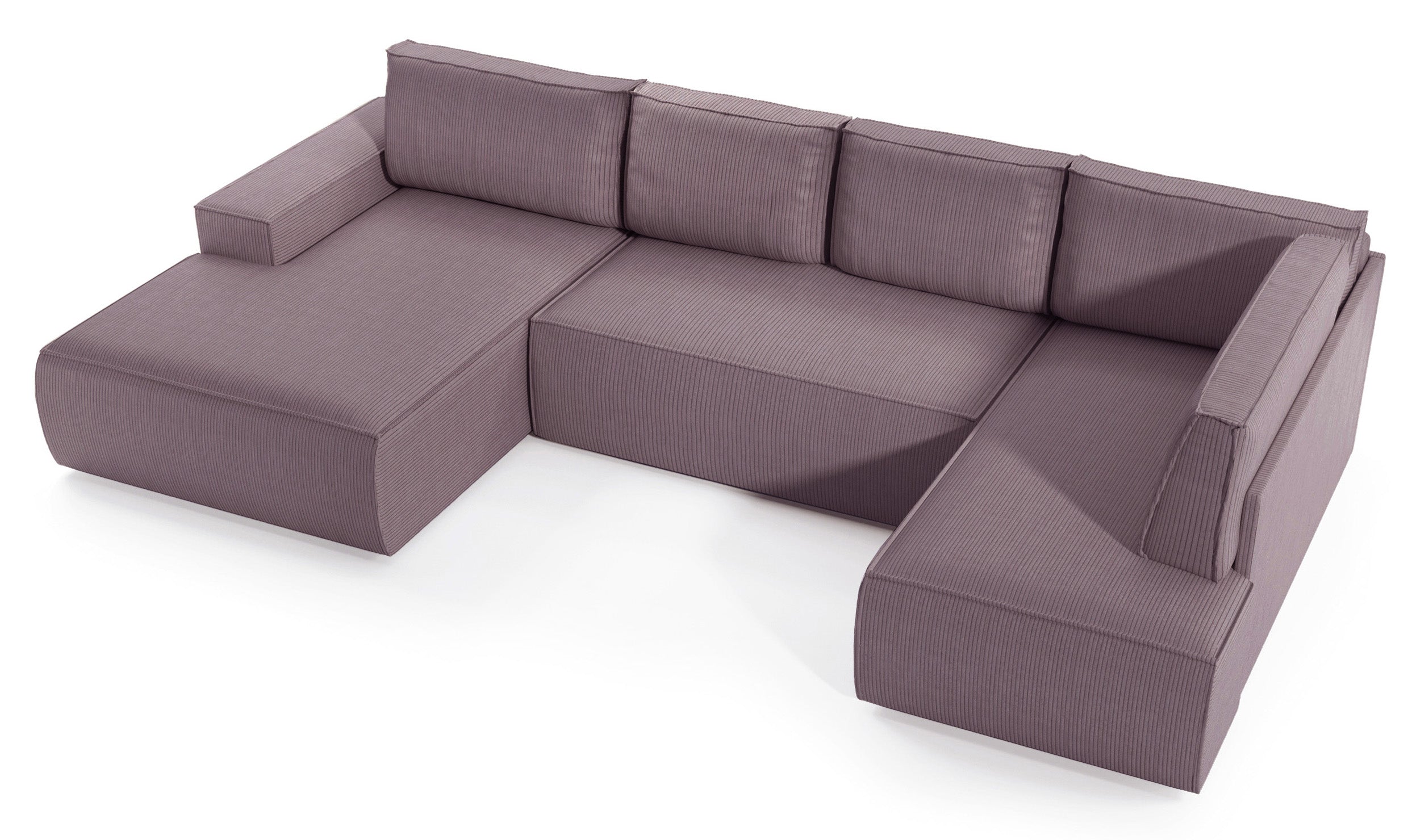 Ecksofa mit Schlaffunktion Farese New U-förmig mit Stauraum, linke Seite, rosa Cordstoff