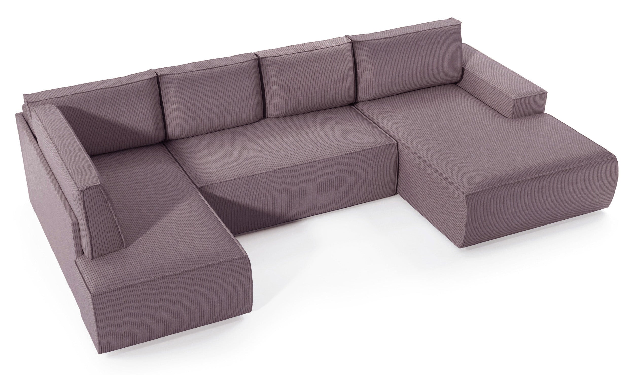 Ecksofa mit Schlaffunktion Farese New U-förmig mit Stauraum, rechtsseitig, rosa Cord