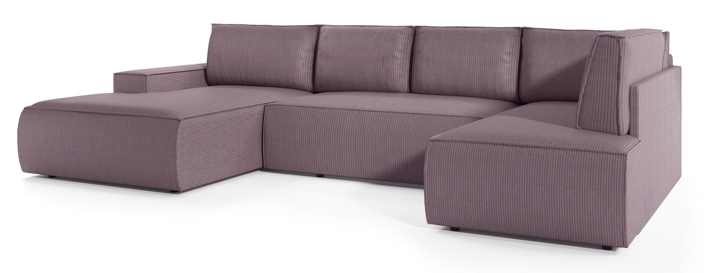 Ecksofa mit Schlaffunktion Farese New U-förmig mit Stauraum, linke Seite, rosa Cordstoff