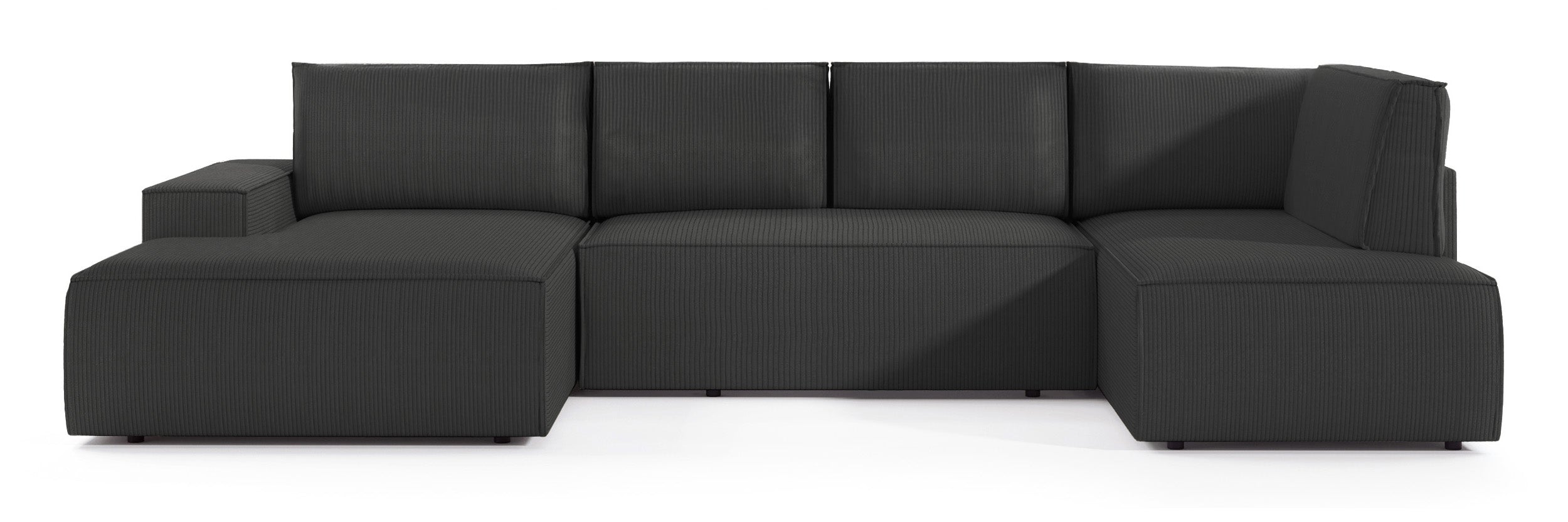 Ecksofa mit Schlaffunktion Farese New U-förmig mit Stauraum, linksseitig, dunkelgrauer Cordstoff