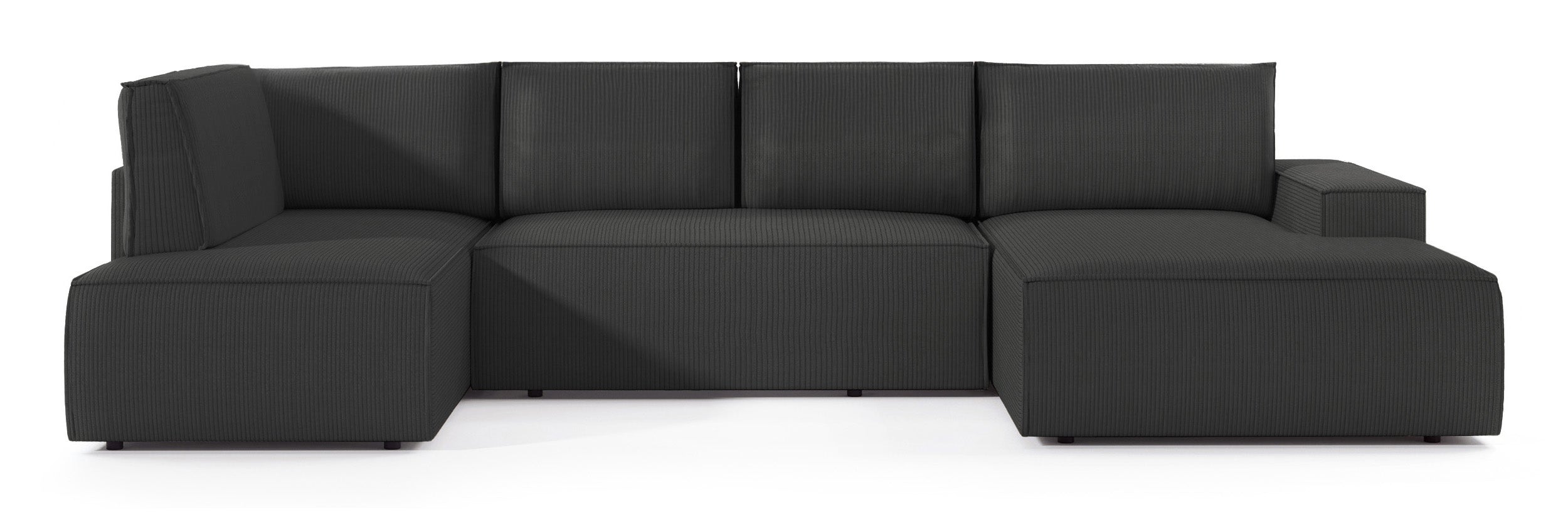 Ecksofa mit Schlaffunktion Farese New U-förmig mit Stauraum, rechtsseitig, dunkelgrauer Cordstoff