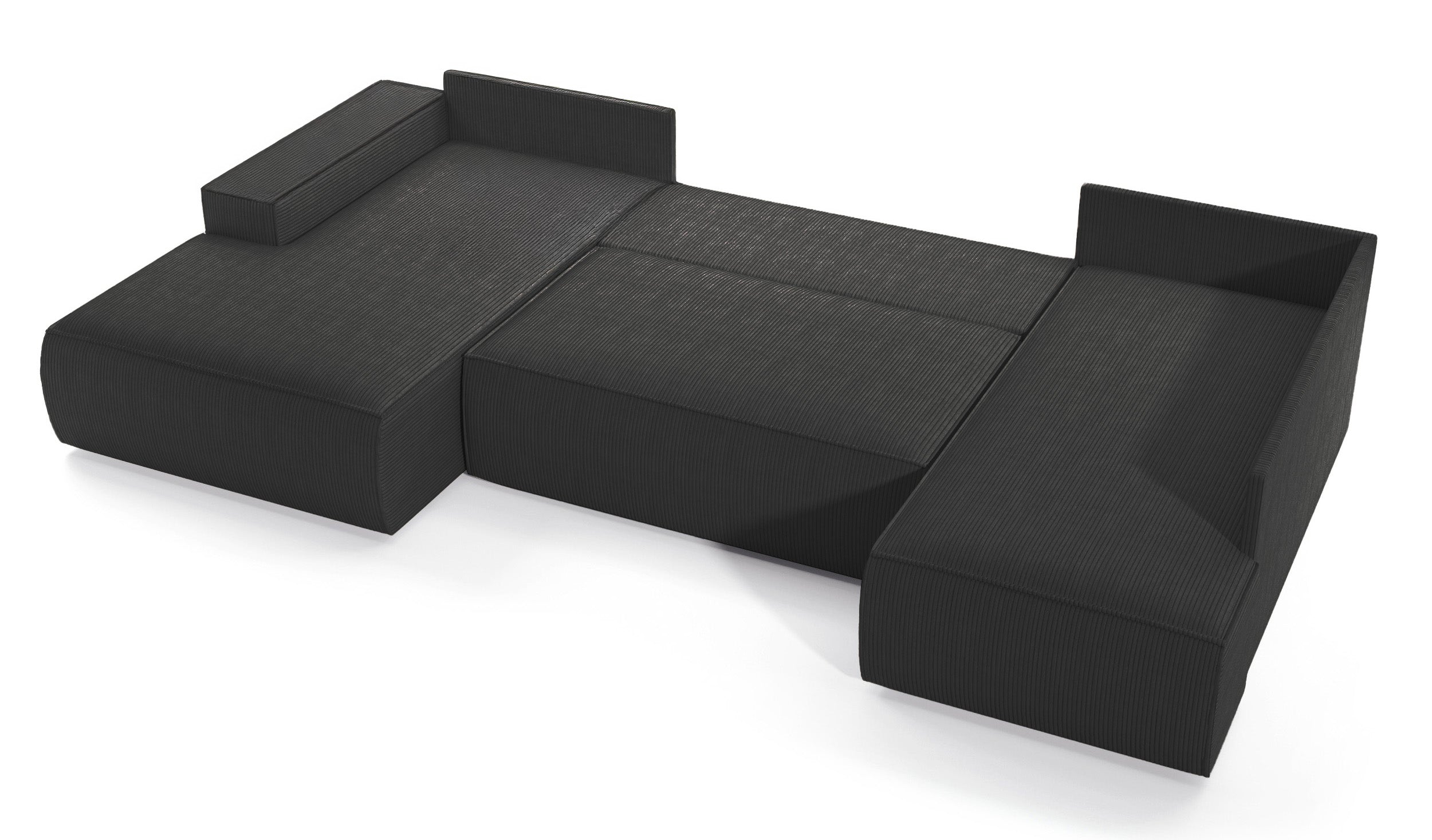 Ecksofa mit Schlaffunktion Farese New U-förmig mit Stauraum, linksseitig, dunkelgrauer Cordstoff