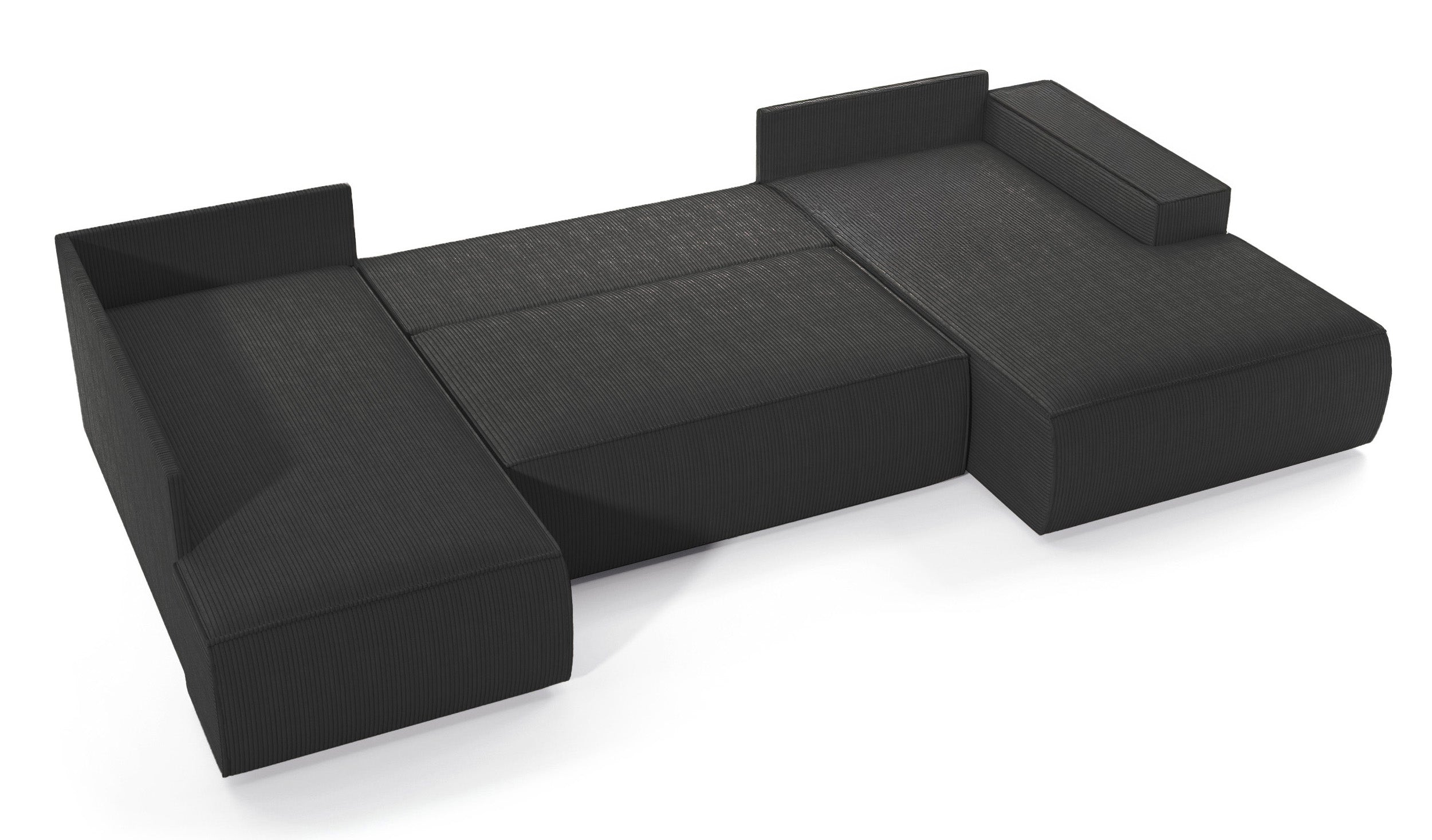 Ecksofa mit Schlaffunktion Farese New U-förmig mit Stauraum, rechtsseitig, dunkelgrauer Cordstoff