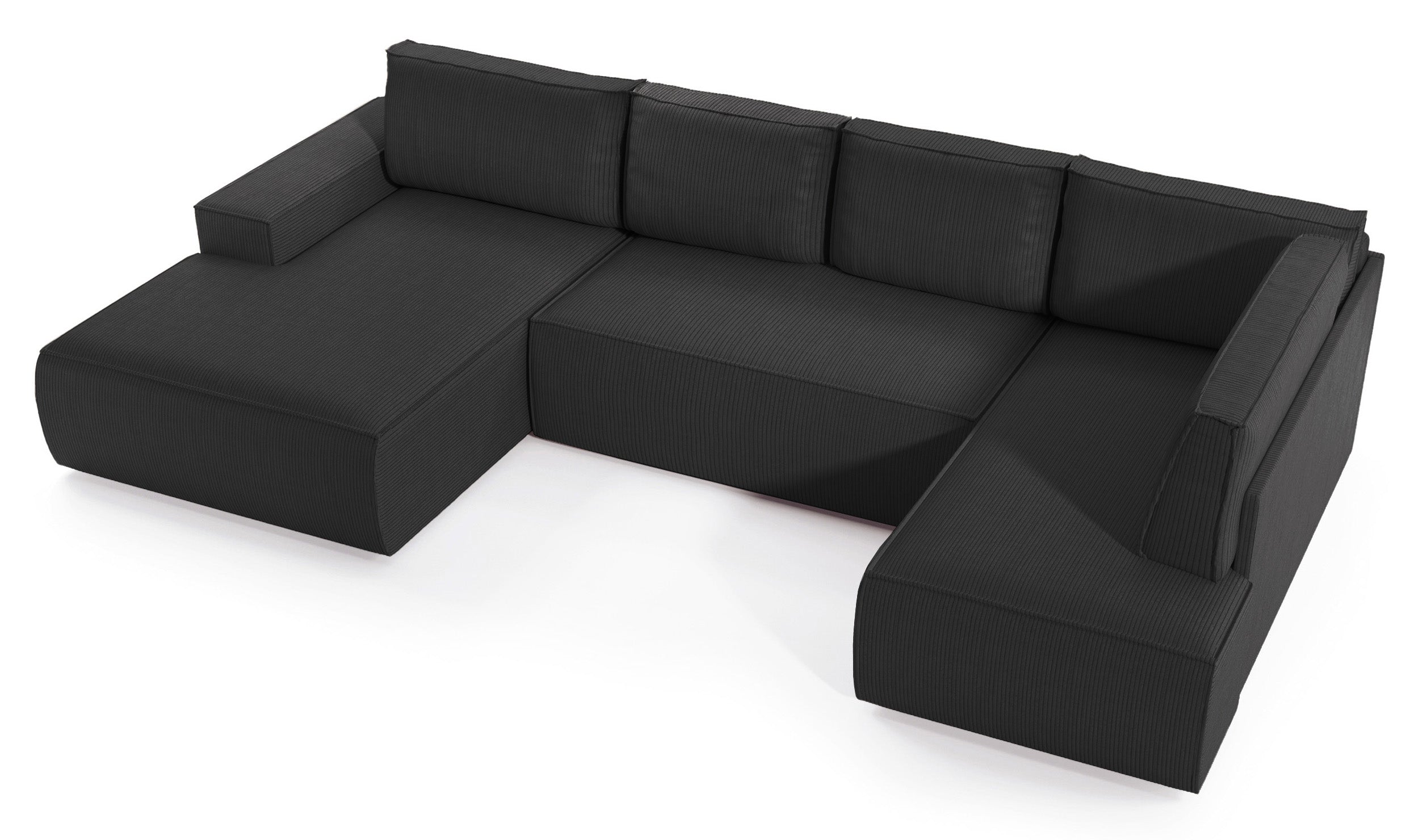 Ecksofa mit Schlaffunktion Farese New U-förmig mit Stauraum, linksseitig, dunkelgrauer Cordstoff