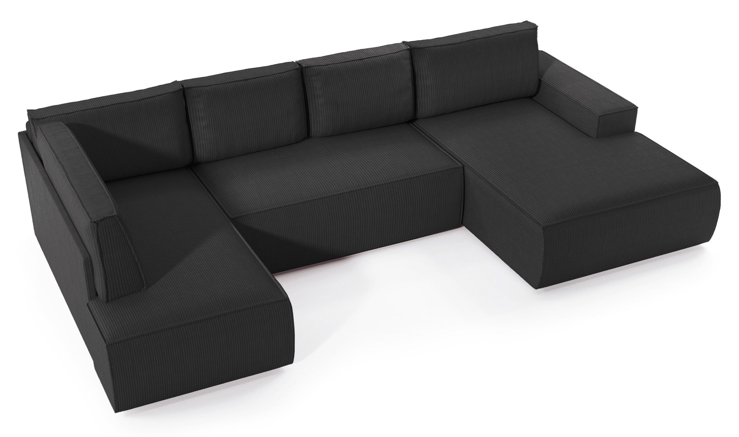 Ecksofa mit Schlaffunktion Farese New U-förmig mit Stauraum, rechtsseitig, dunkelgrauer Cordstoff