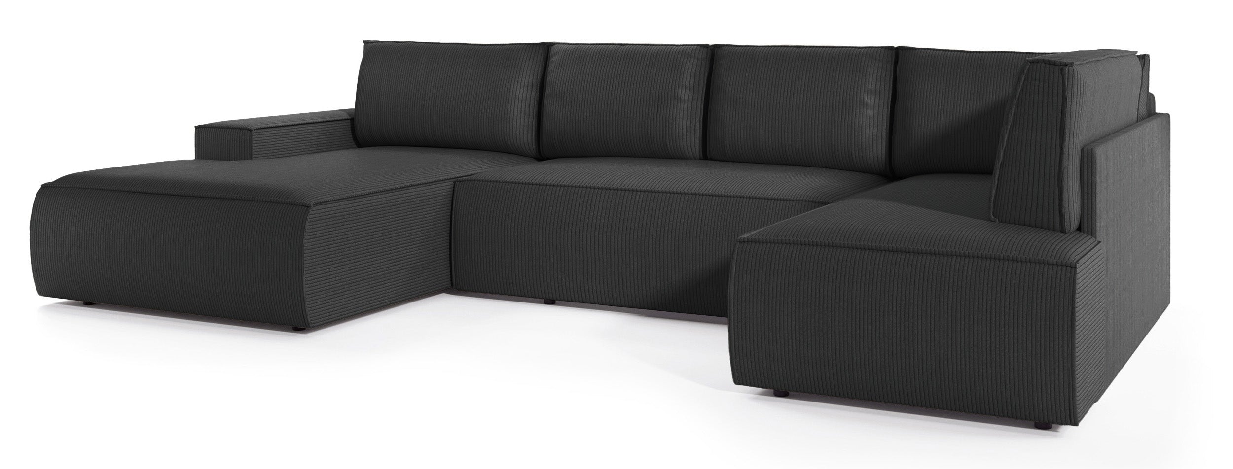 Ecksofa mit Schlaffunktion Farese New U-förmig mit Stauraum, linksseitig, dunkelgrauer Cordstoff