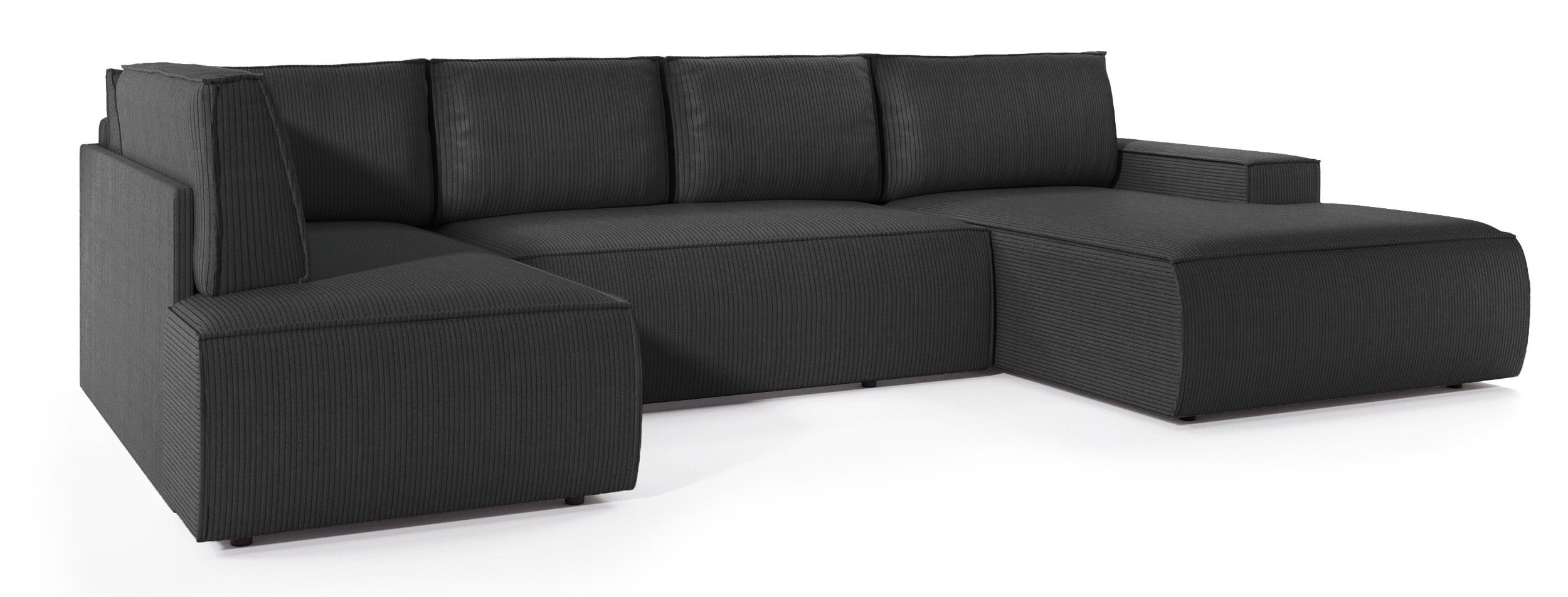 Ecksofa mit Schlaffunktion Farese New U-förmig mit Stauraum, rechtsseitig, dunkelgrauer Cordstoff