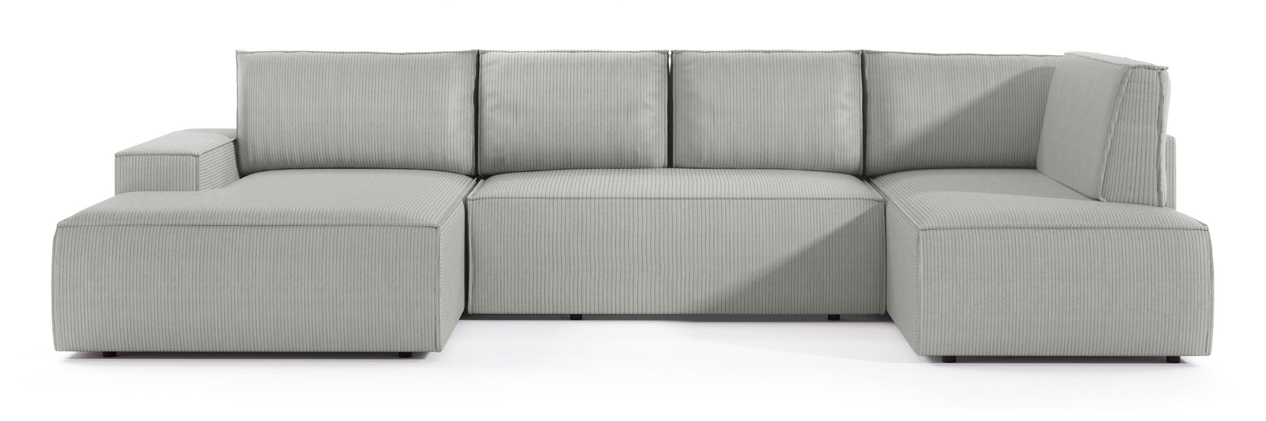Ecksofa mit Schlaffunktion Farese New U-förmig mit Stauraum, linksseitig, hellgrauer Cordstoff
