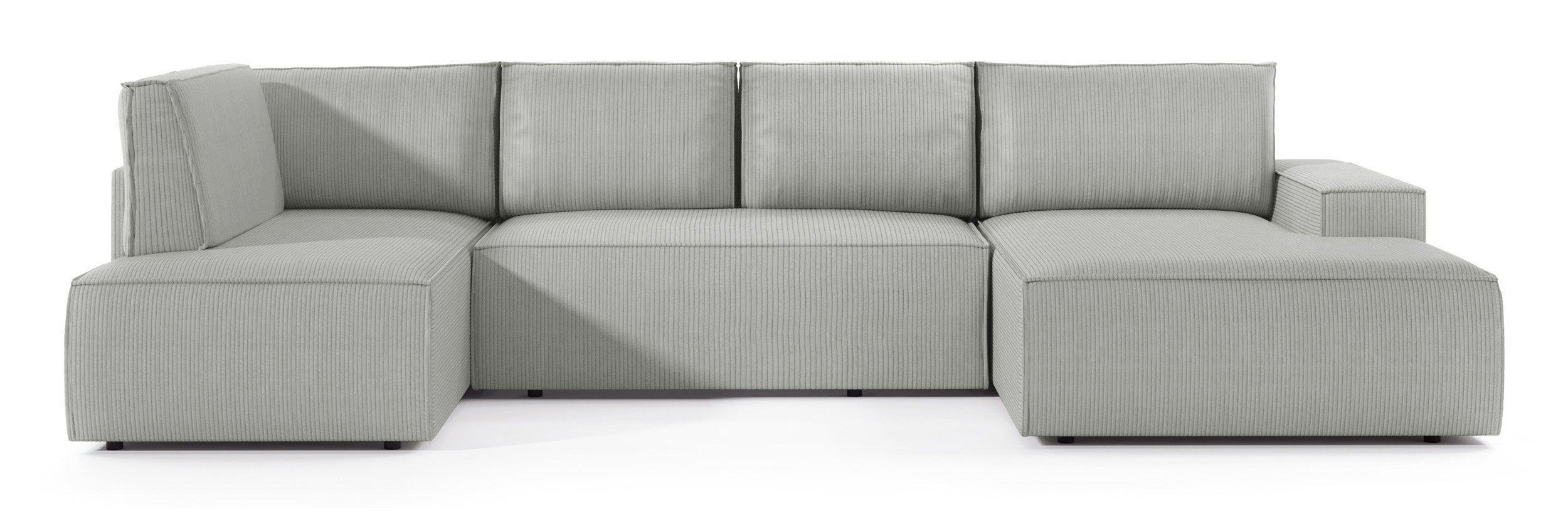 Ecksofa mit Schlaffunktion Farese New U-förmig mit Stauraum, rechtsseitig, hellgrauer Cordstoff