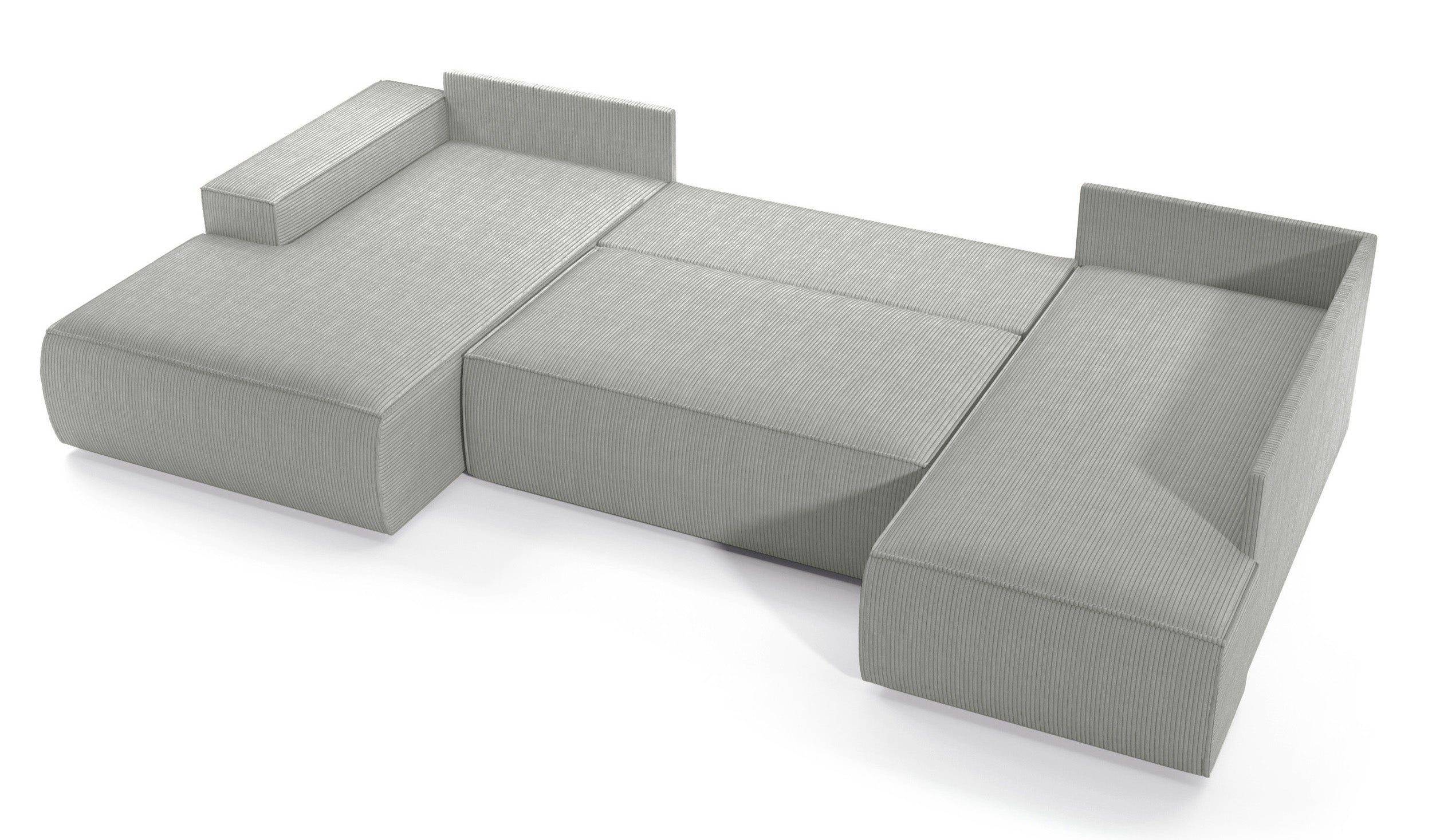Ecksofa mit Schlaffunktion Farese New U-förmig mit Stauraum, linksseitig, hellgrauer Cordstoff