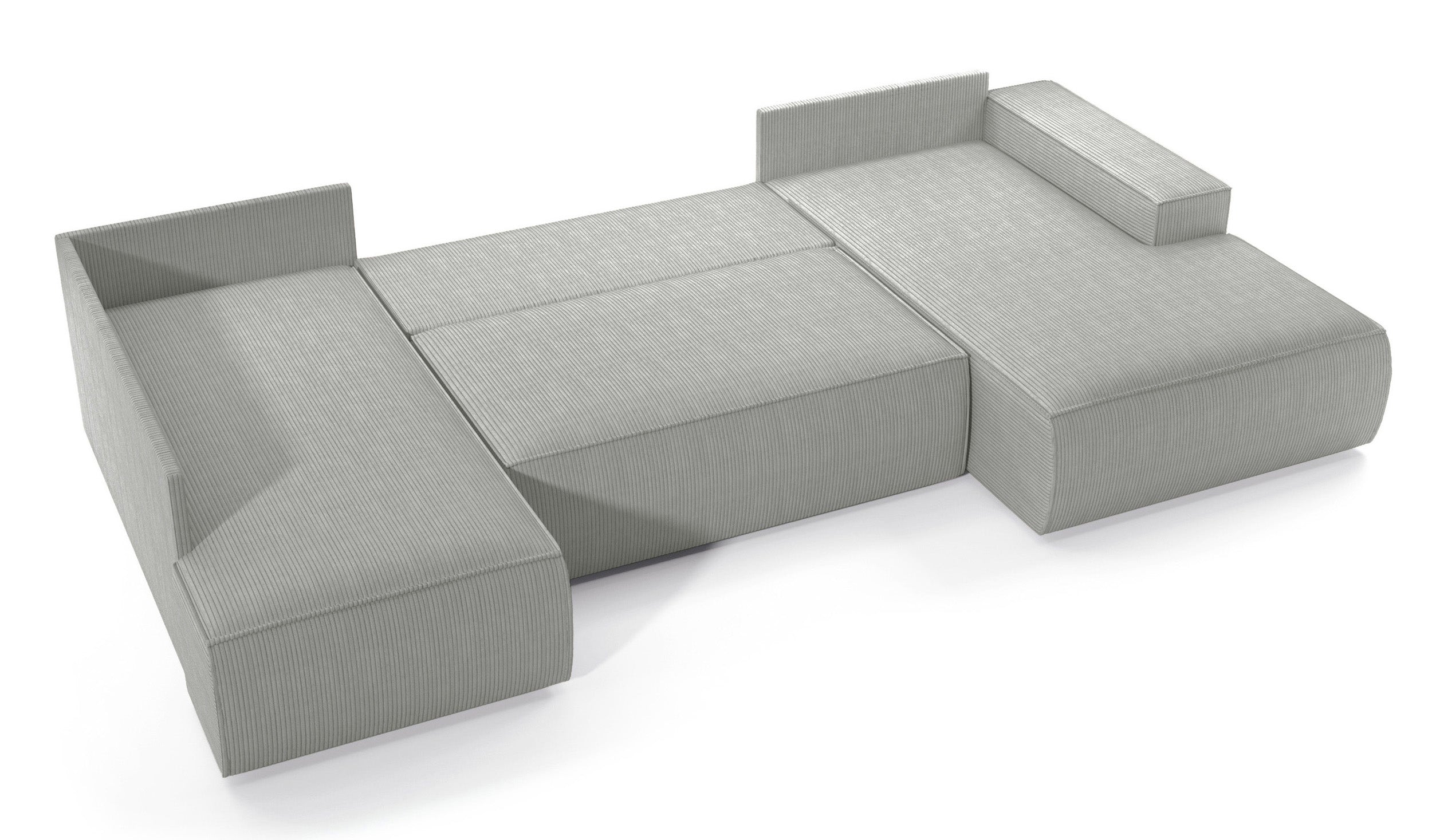 Ecksofa mit Schlaffunktion Farese New U-förmig mit Stauraum, rechtsseitig, hellgrauer Cordstoff