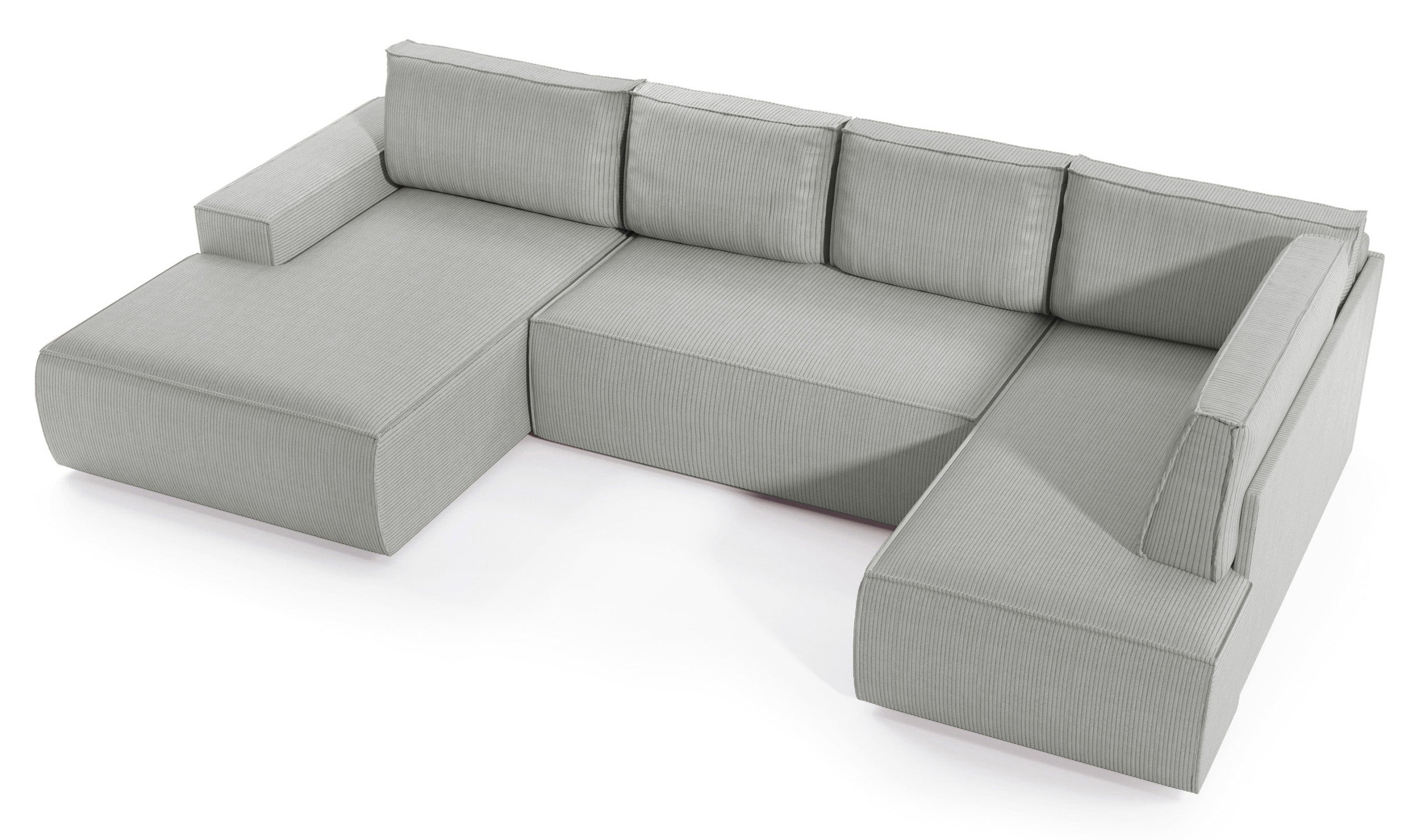 Ecksofa mit Schlaffunktion Farese New U-förmig mit Stauraum, linksseitig, hellgrauer Cordstoff