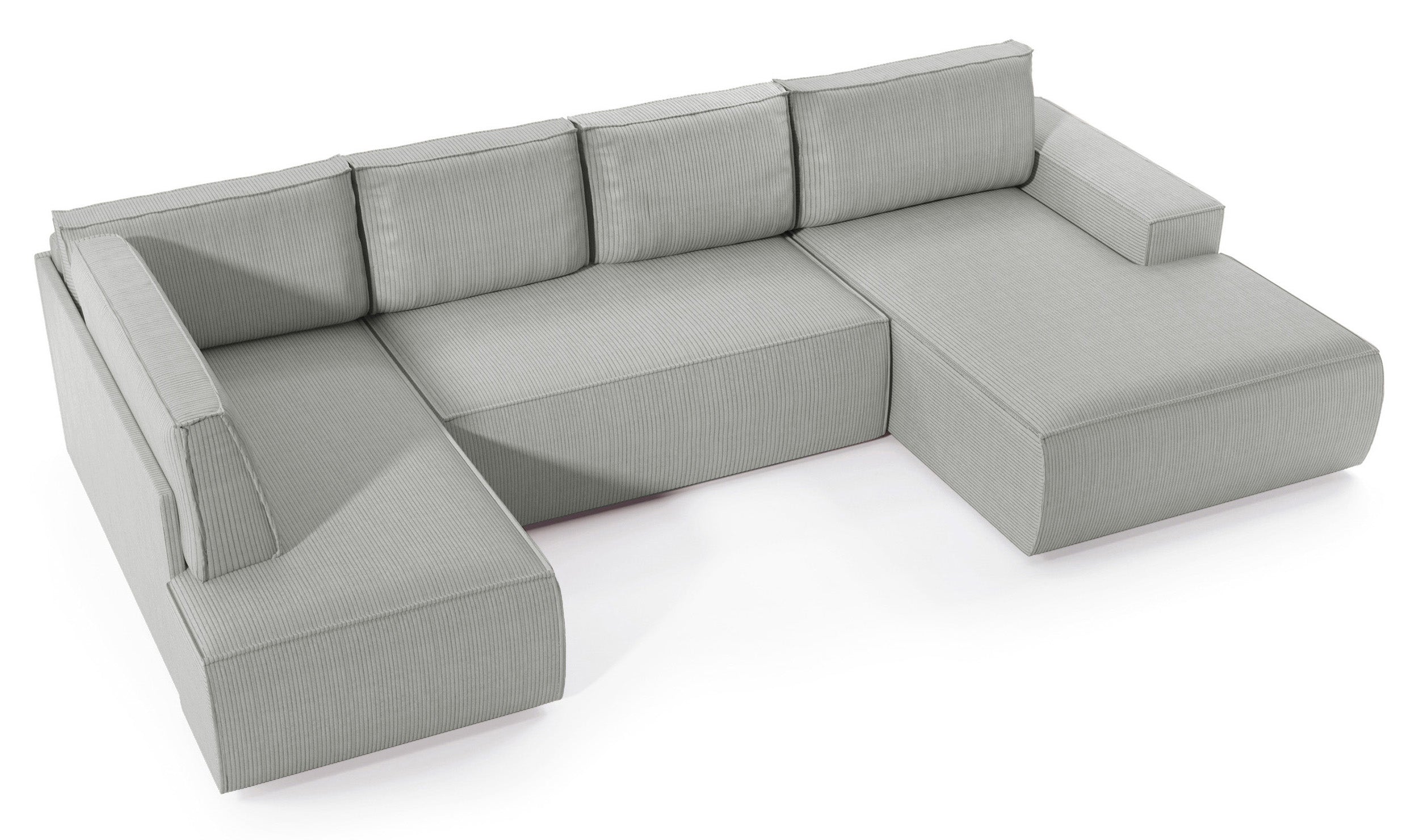 Ecksofa mit Schlaffunktion Farese New U-förmig mit Stauraum, rechtsseitig, hellgrauer Cordstoff