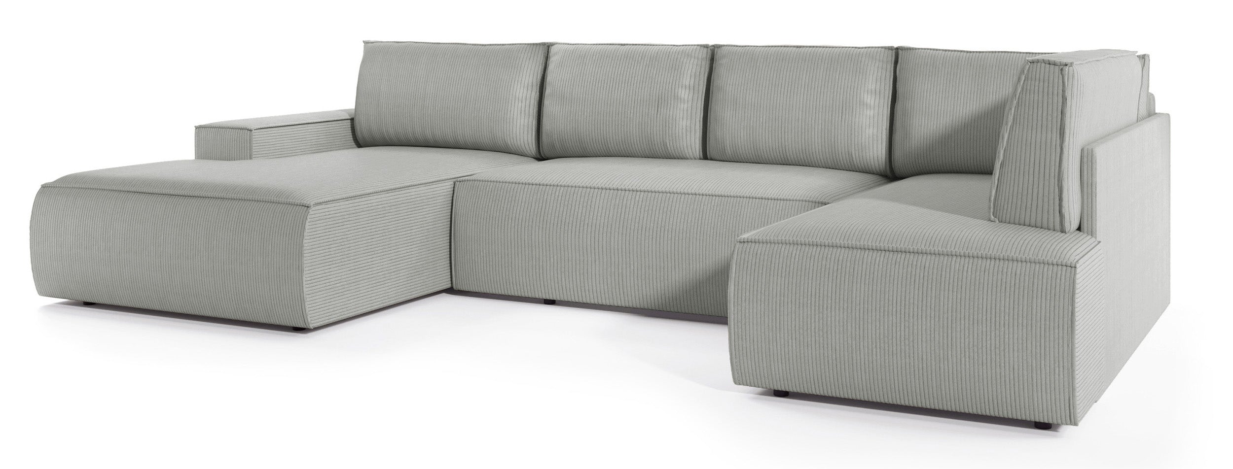 Ecksofa mit Schlaffunktion Farese New U-förmig mit Stauraum, linksseitig, hellgrauer Cordstoff