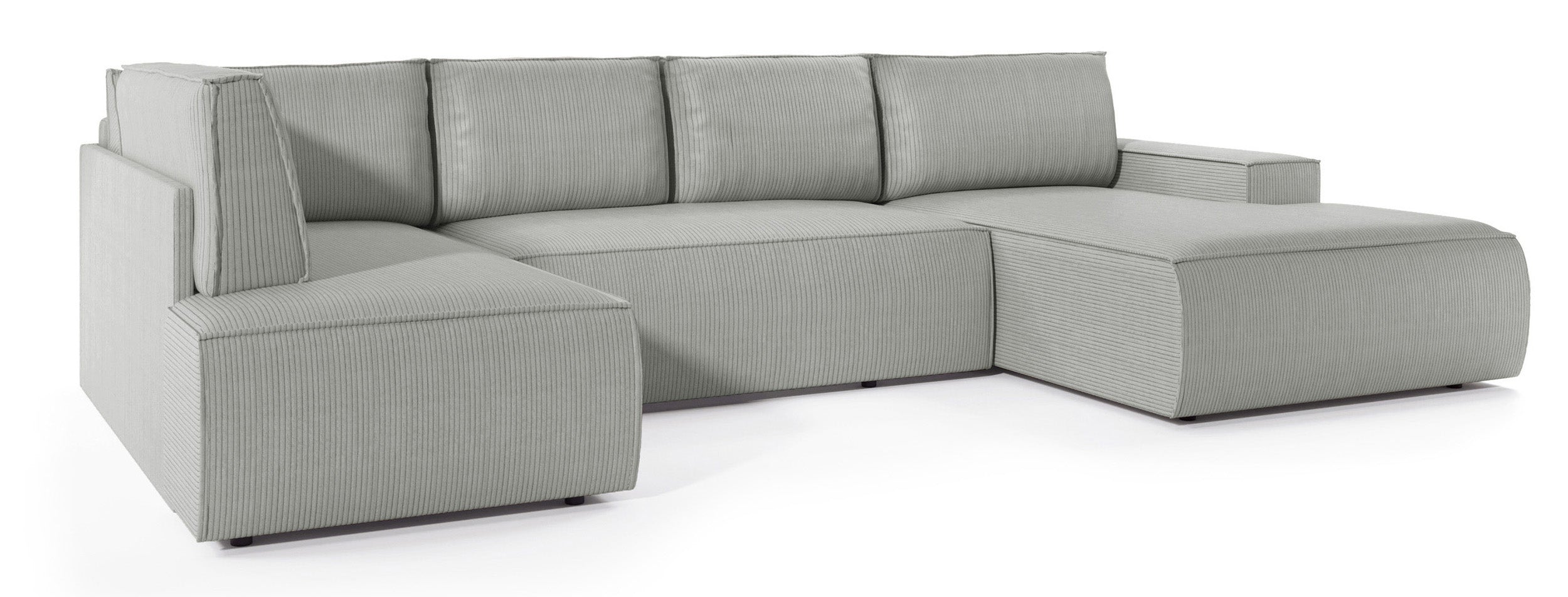Ecksofa mit Schlaffunktion Farese New U-förmig mit Stauraum, rechtsseitig, hellgrauer Cordstoff