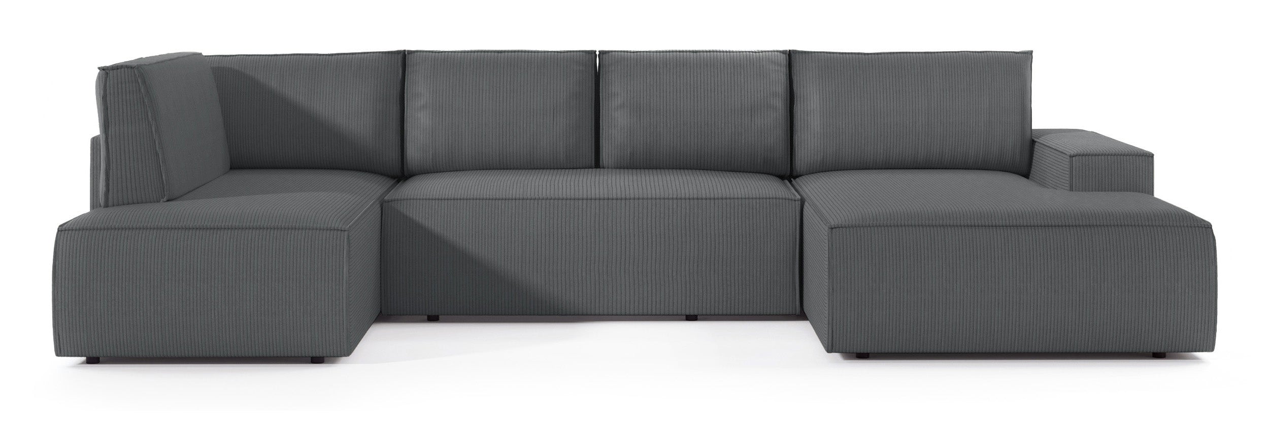 Ecksofa mit Schlaffunktion Farese New U-förmig mit Stauraum, rechtsseitig, grau, Cordstoff