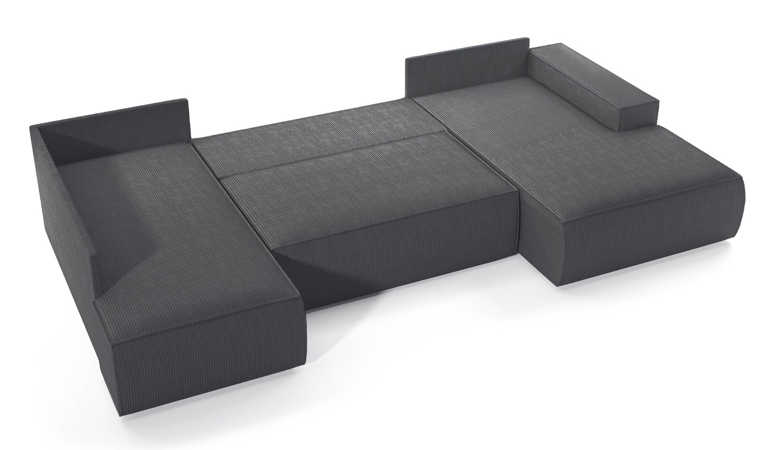 Ecksofa mit Schlaffunktion Farese New U-förmig mit Stauraum, rechtsseitig, grau, Cordstoff