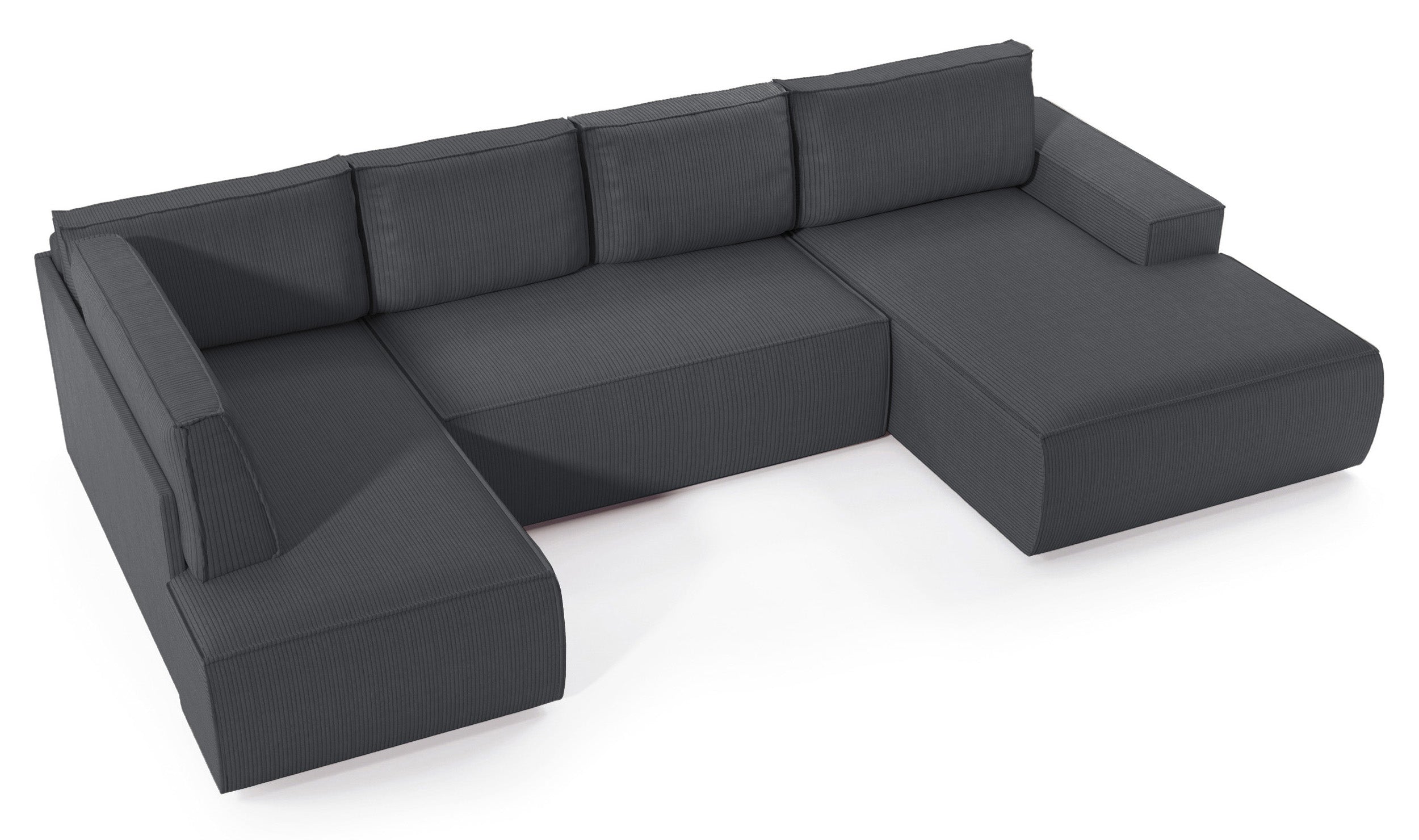 Ecksofa mit Schlaffunktion Farese New U-förmig mit Stauraum, rechtsseitig, grau, Cordstoff
