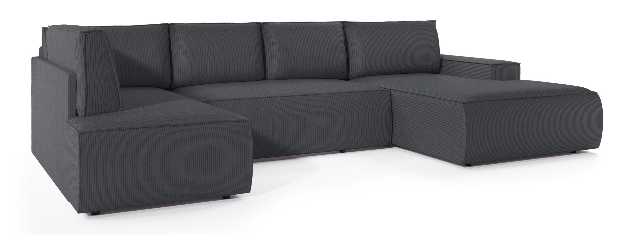 Ecksofa mit Schlaffunktion Farese New U-förmig mit Stauraum, rechtsseitig, grau, Cordstoff