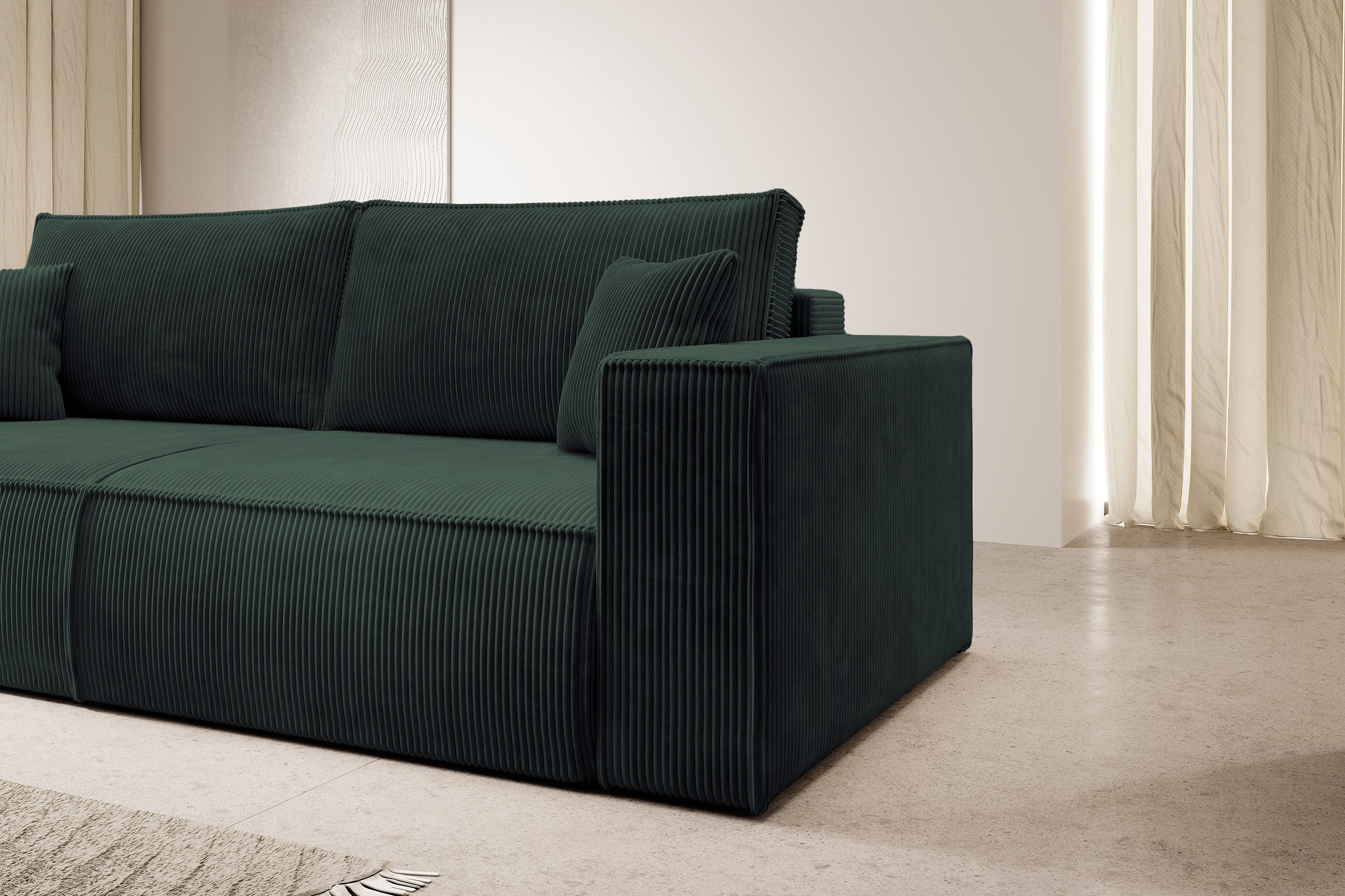 Dreisitziges ausklappbares Sofa Farese mit Stauraum, grün, Cordstoff