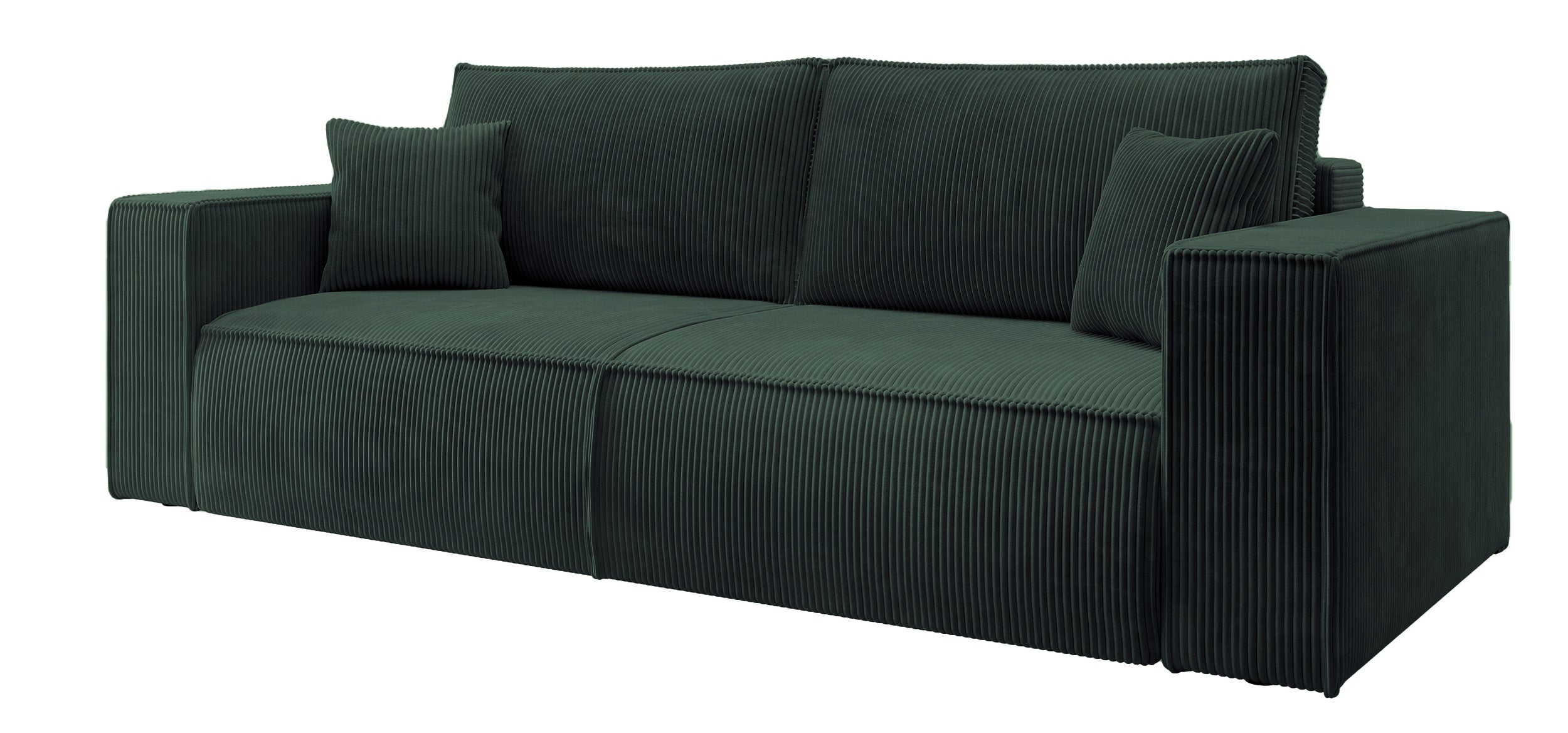 Dreisitziges ausklappbares Sofa Farese mit Stauraum, grün, Cordstoff