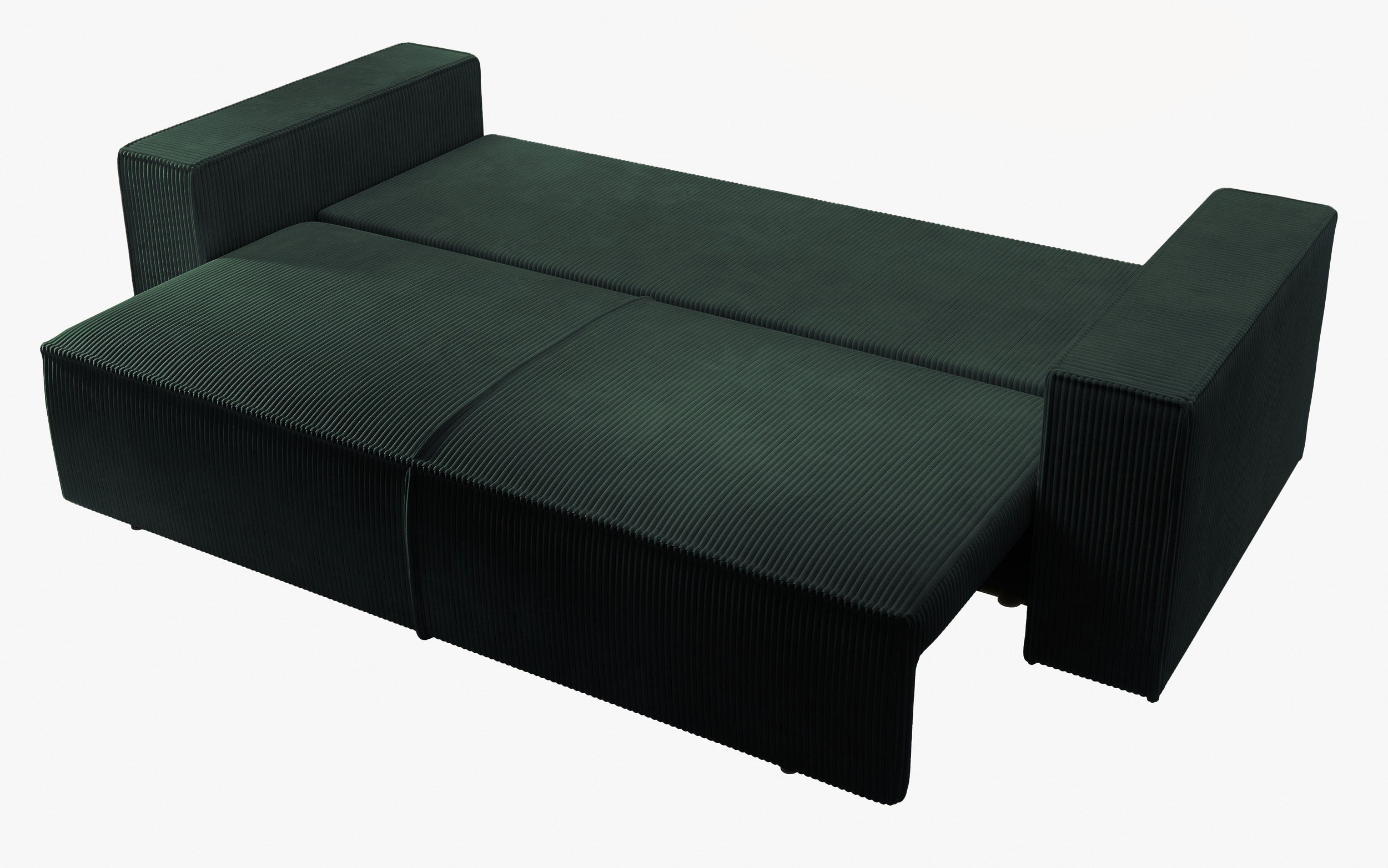 Dreisitziges ausklappbares Sofa Farese mit Stauraum, grün, Cordstoff