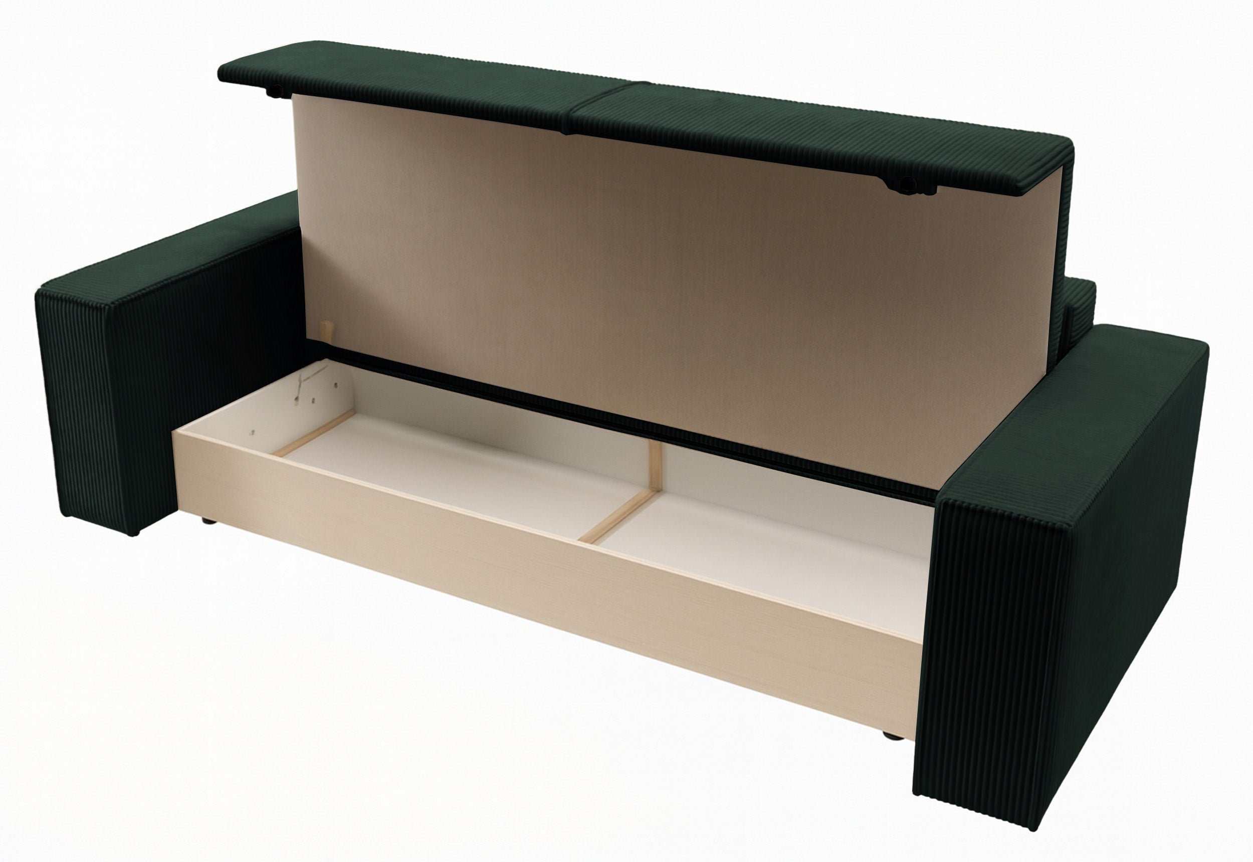 Dreisitziges ausklappbares Sofa Farese mit Stauraum, grün, Cordstoff