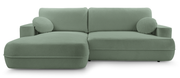 Ecksofa mit Schlaffunktion Fuerro, L-förmig, linksseitig, mit Stauraum, salbeigrüner Flechtstoff, wasserabweisend