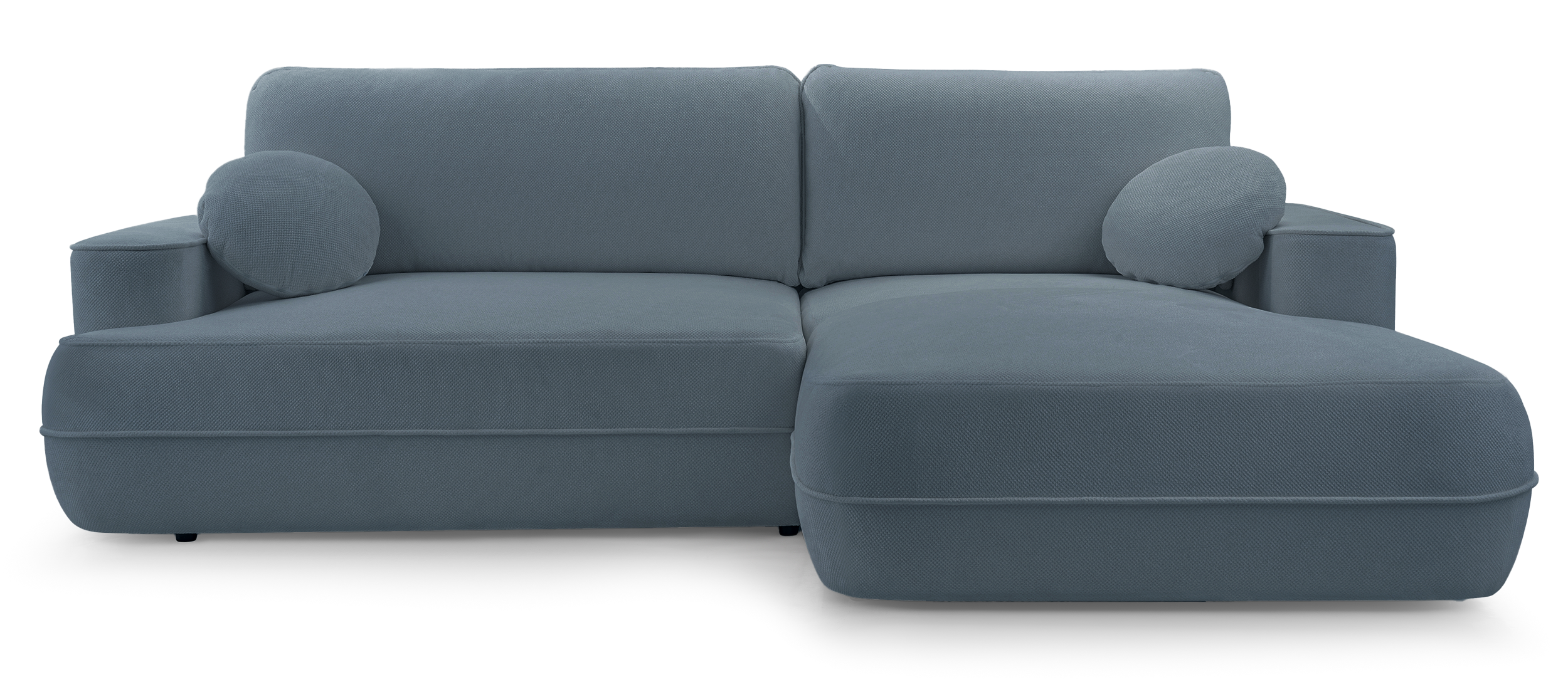 Ecksofa mit Schlaffunktion Fuerro, L-förmig, rechtsseitig, mit Stauraum, hellblau, gewebt, wasserabweisend