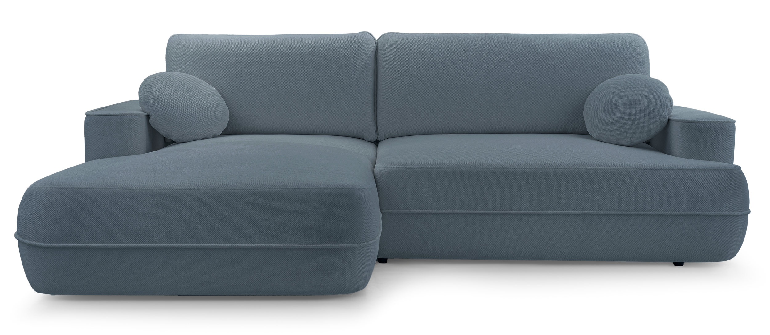 Ecksofa mit Schlaffunktion Fuerro, L-förmig, linksseitig, mit Stauraum, hellblau, geflochten, wasserabweisend