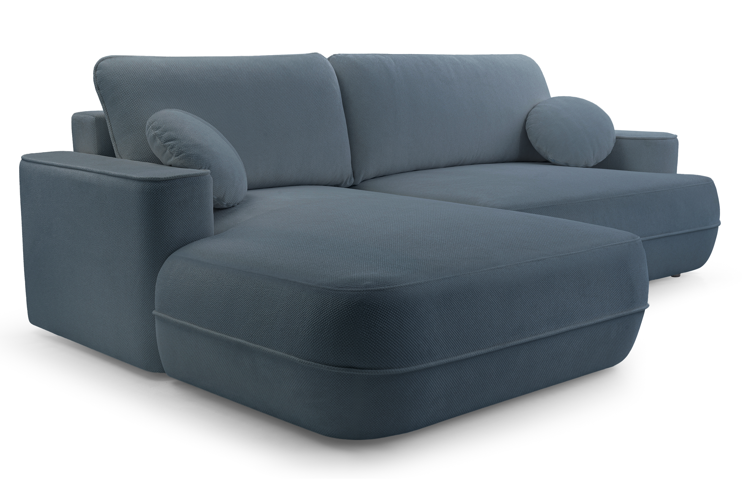 Ecksofa mit Schlaffunktion Fuerro, L-förmig, linksseitig, mit Stauraum, hellblau, geflochten, wasserabweisend