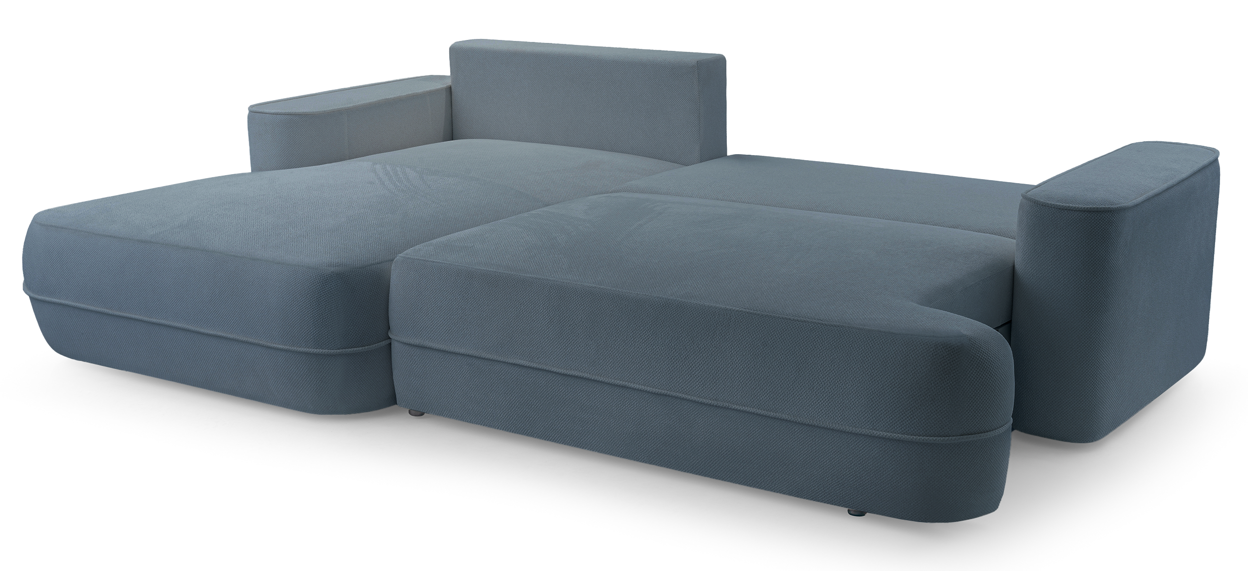 Ecksofa mit Schlaffunktion Fuerro, L-förmig, linksseitig, mit Stauraum, hellblau, geflochten, wasserabweisend