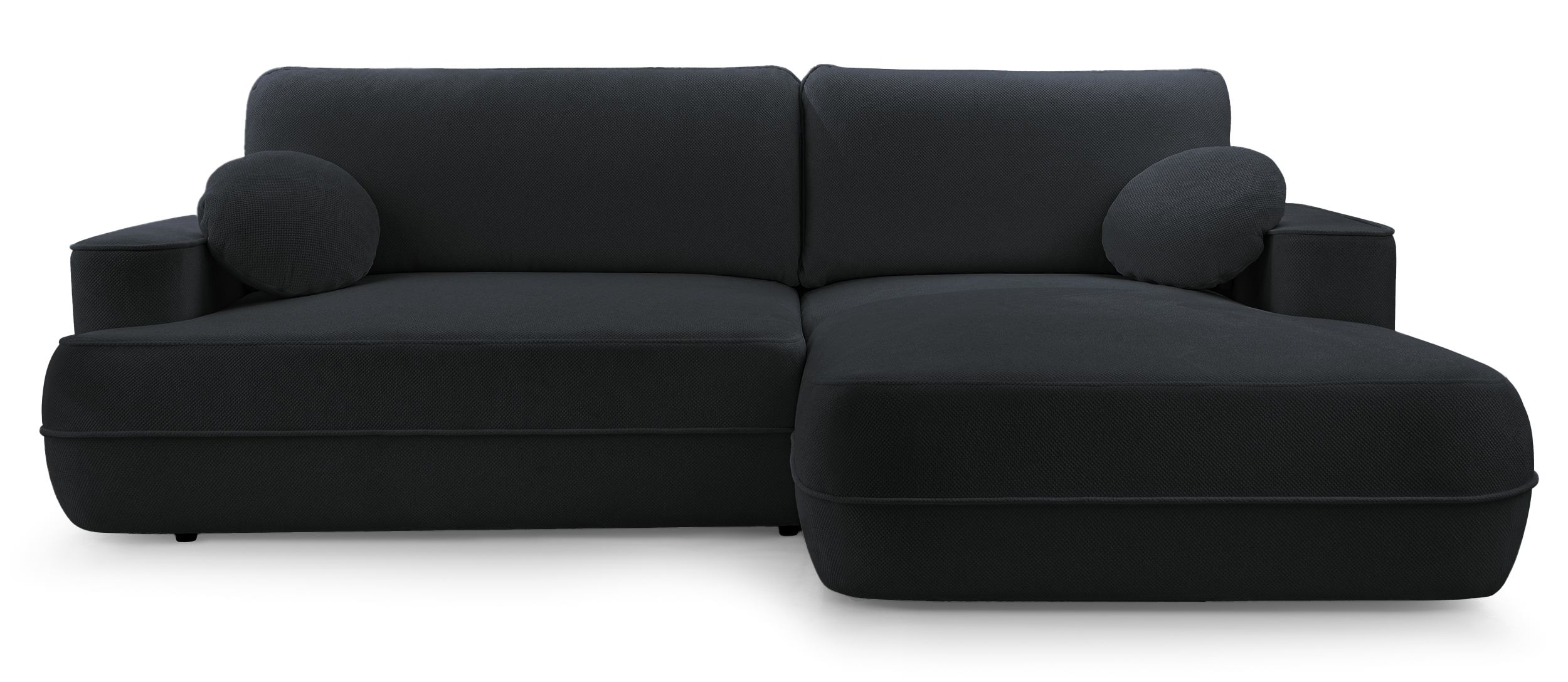 Ecksofa mit Schlaffunktion Fuerro, L-förmig, rechtsseitig, mit Stauraum, schwarz, wasserabweisendes Geflecht