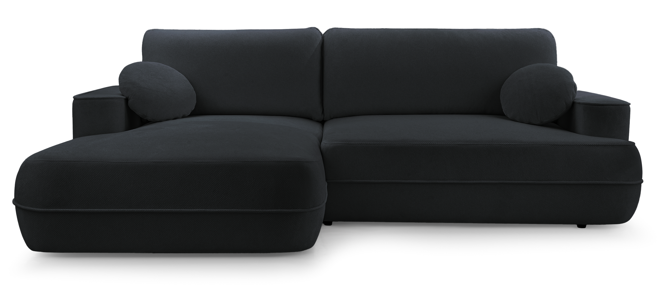 Ecksofa mit Schlaffunktion Fuerro, L-förmig, linksseitig, mit Stauraum, schwarz, wasserabweisendes Geflecht