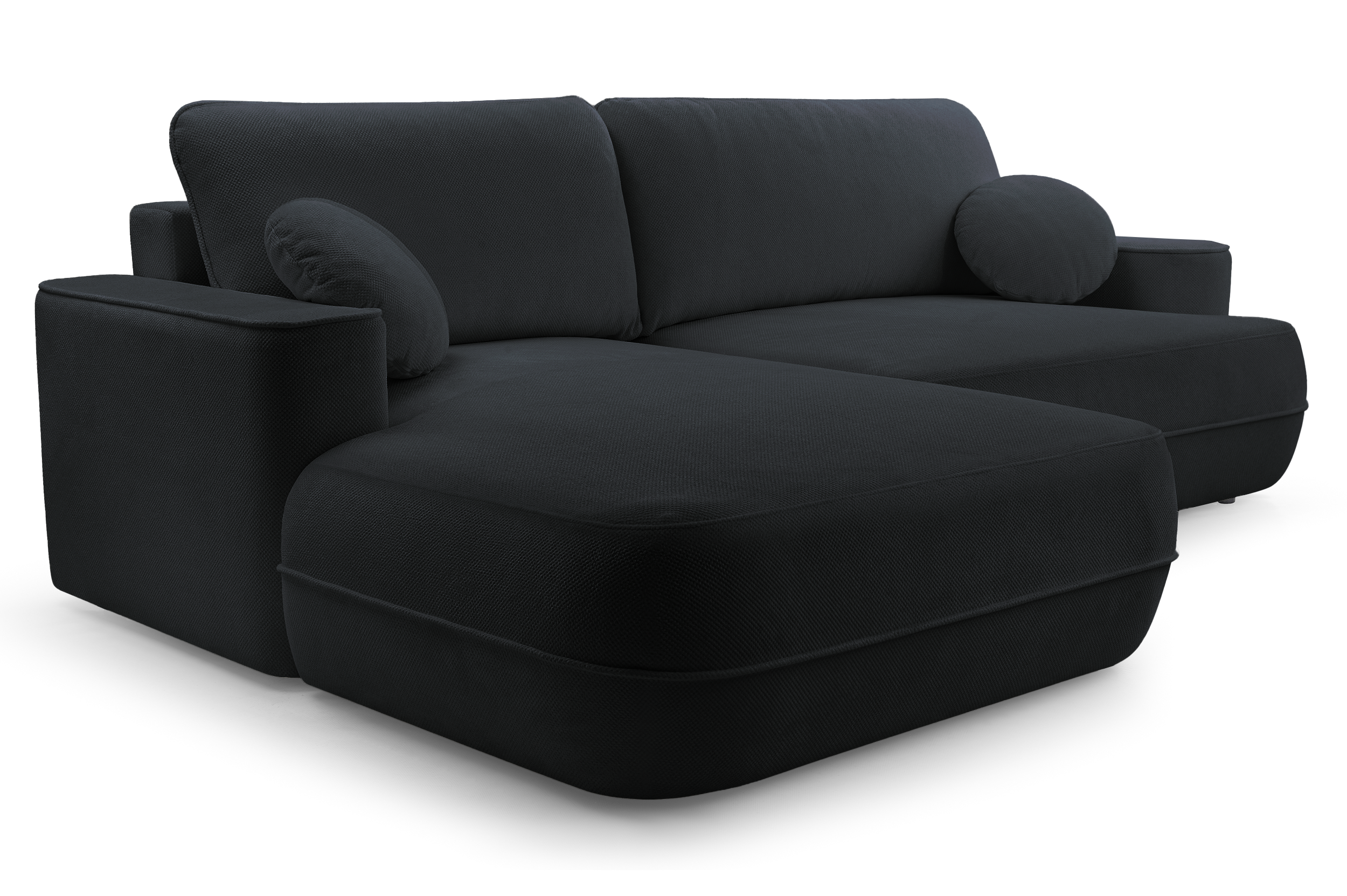 Ecksofa mit Schlaffunktion Fuerro, L-förmig, linksseitig, mit Stauraum, schwarz, wasserabweisendes Geflecht