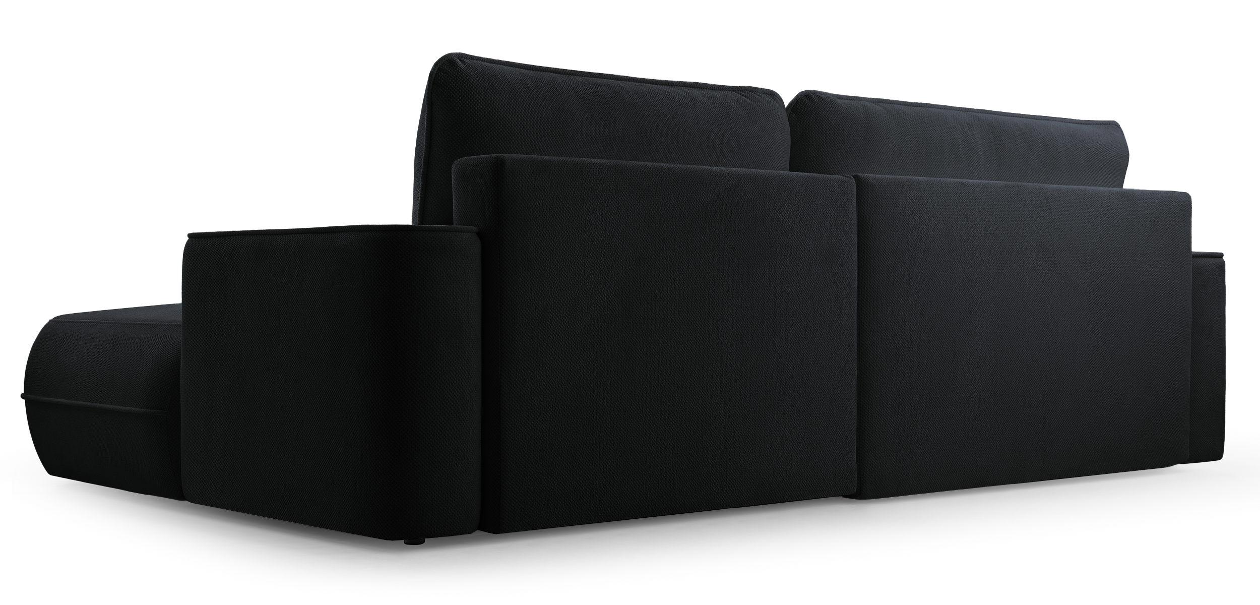 Ecksofa mit Schlaffunktion Fuerro, L-förmig, rechtsseitig, mit Stauraum, schwarz, wasserabweisendes Geflecht