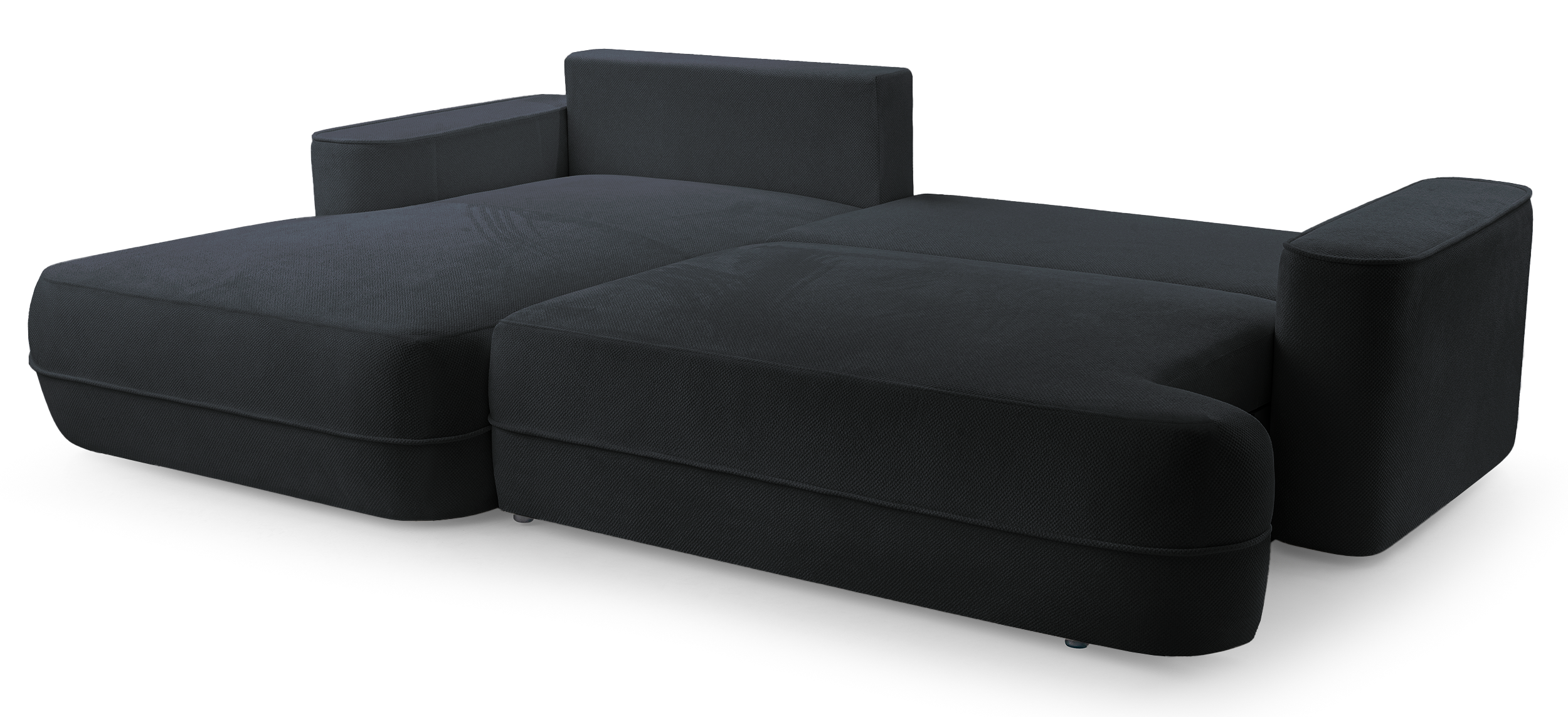 Ecksofa mit Schlaffunktion Fuerro, L-förmig, linksseitig, mit Stauraum, schwarz, wasserabweisendes Geflecht