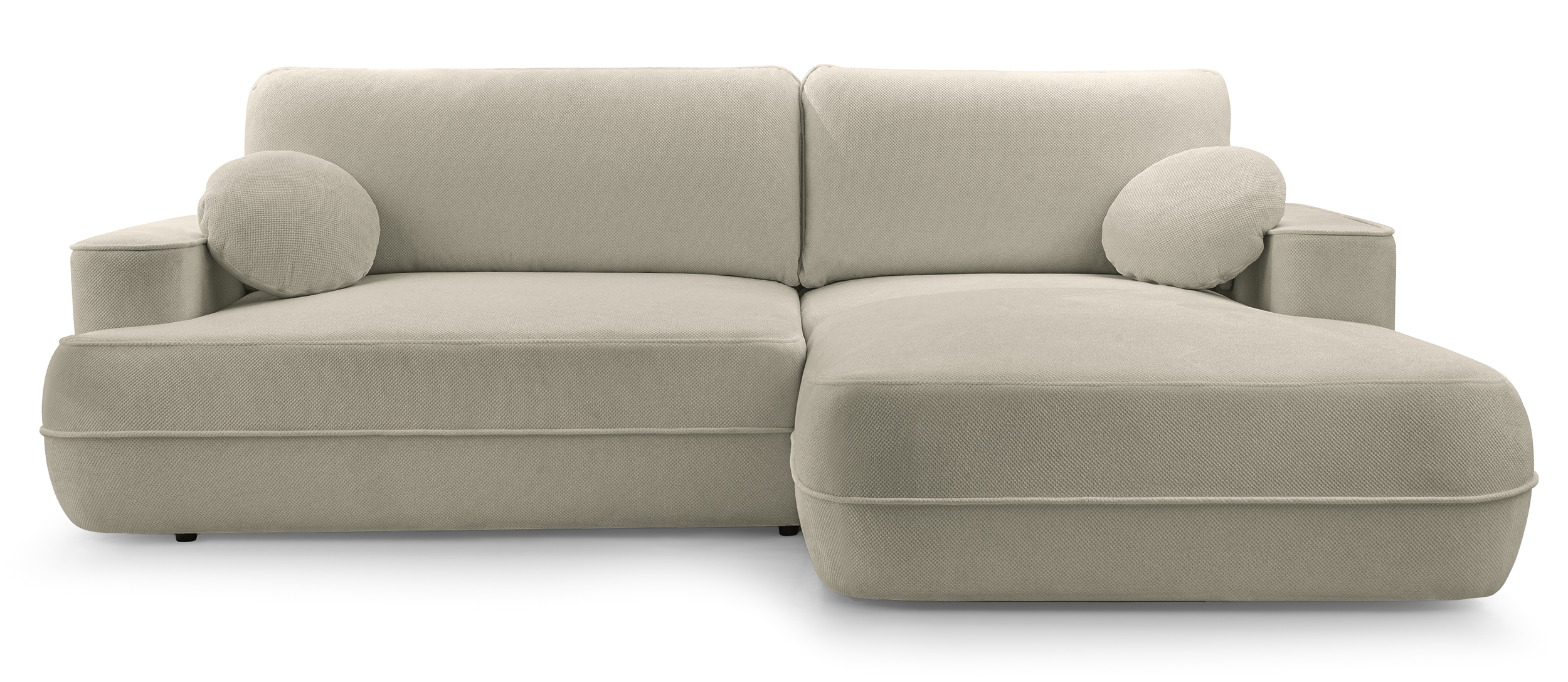 Ecksofa mit Schlafunktion Fuerro, L-förmig, rechtsseitig, mit Stauraum, hellbraun, geflochten, wasserabweisend