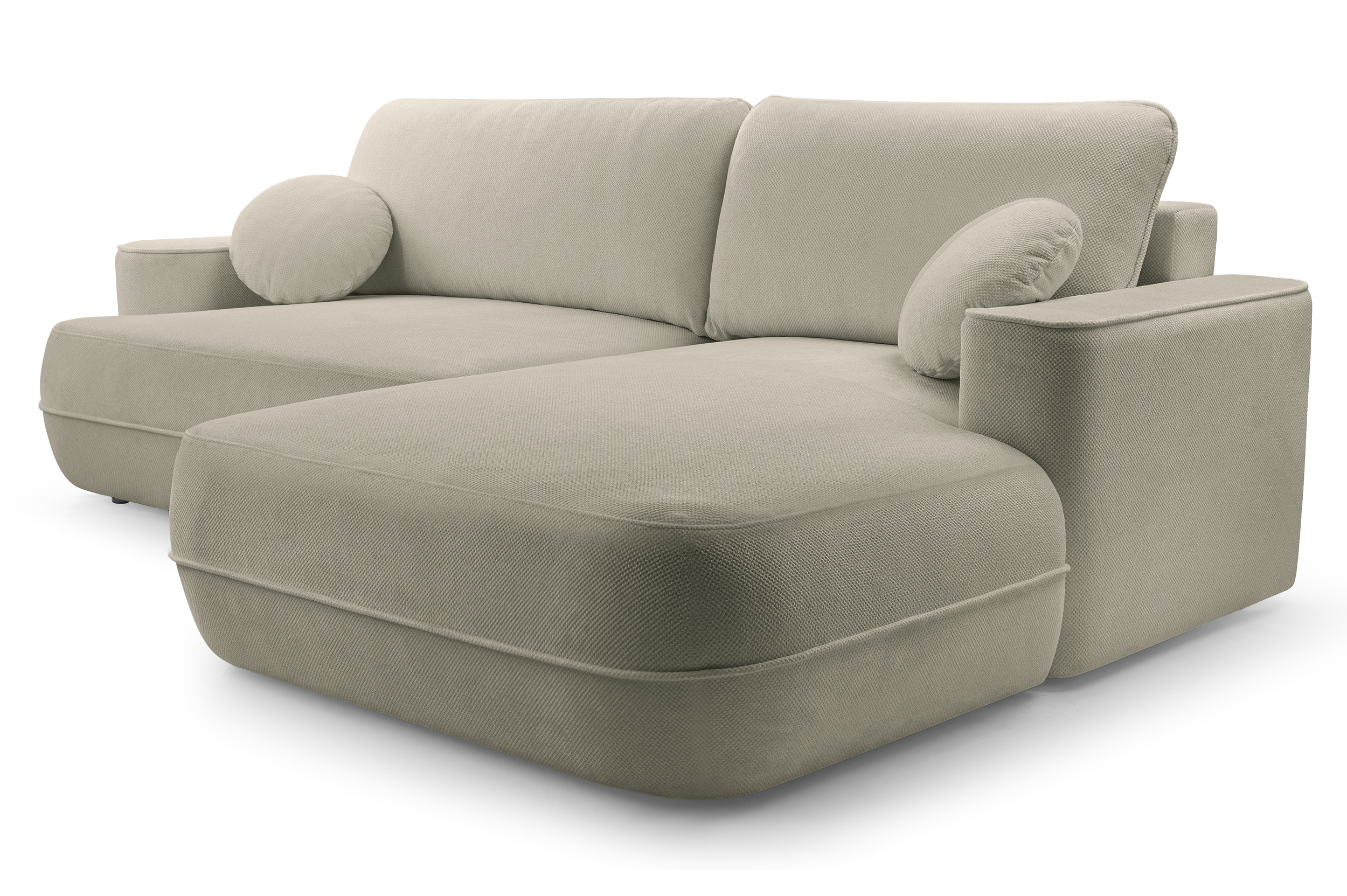 Ecksofa mit Schlafunktion Fuerro, L-förmig, rechtsseitig, mit Stauraum, hellbraun, geflochten, wasserabweisend