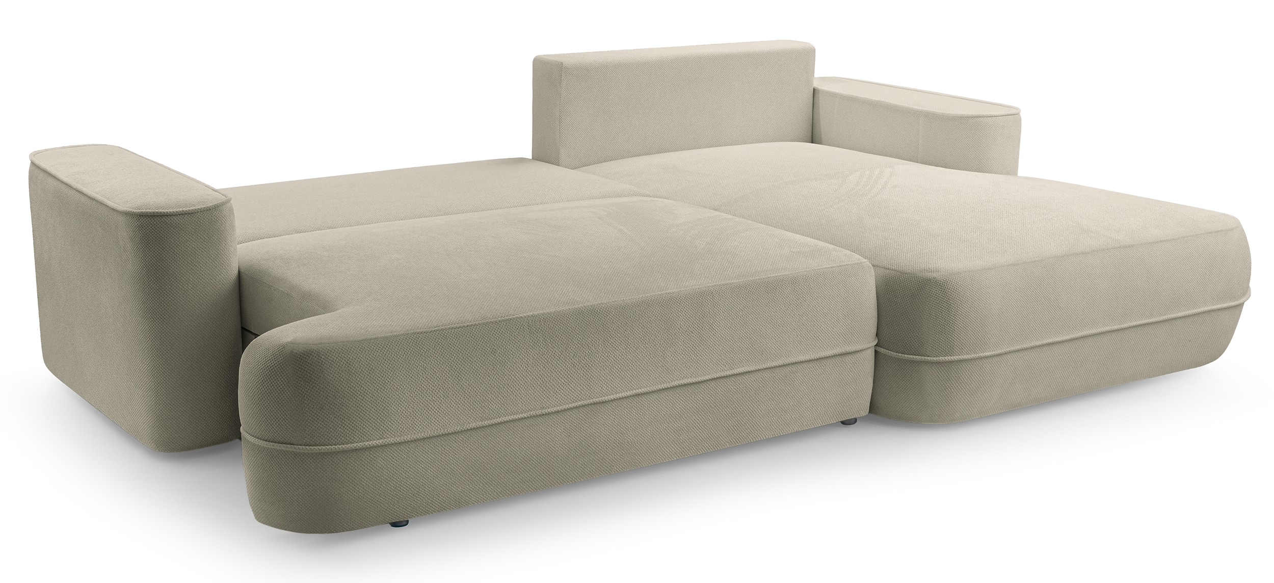 Ecksofa mit Schlafunktion Fuerro, L-förmig, rechtsseitig, mit Stauraum, hellbraun, geflochten, wasserabweisend