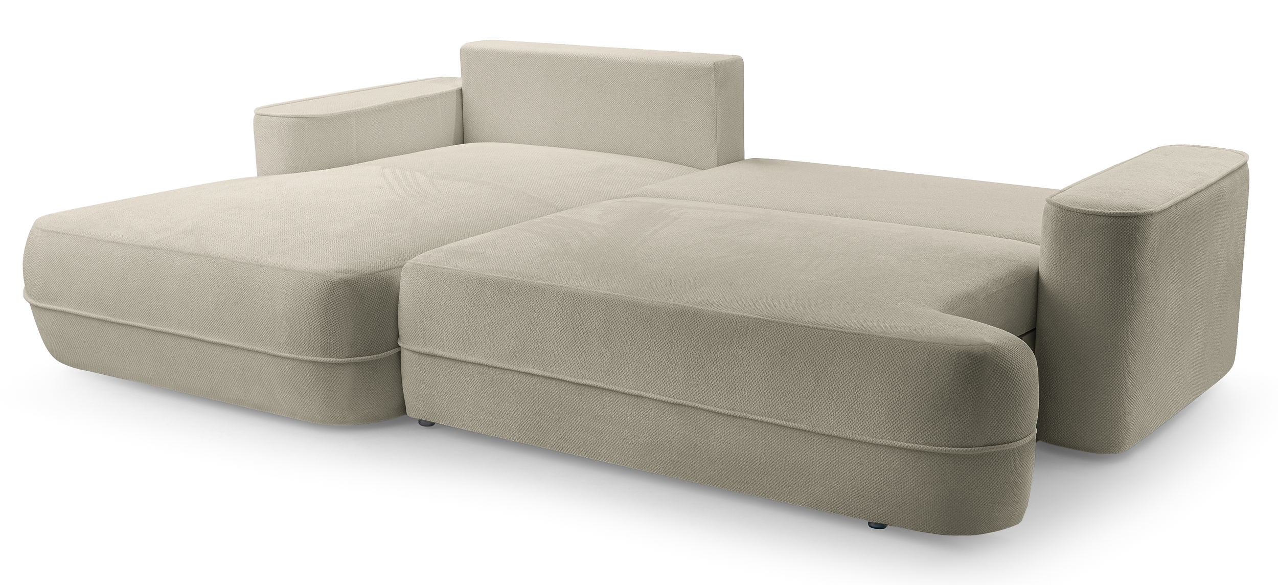 Ecksofa mit Schlaffunktion Fuerro, L-förmig, linksseitig, mit Stauraum, hellbraun, geflochten, wasserabweisend