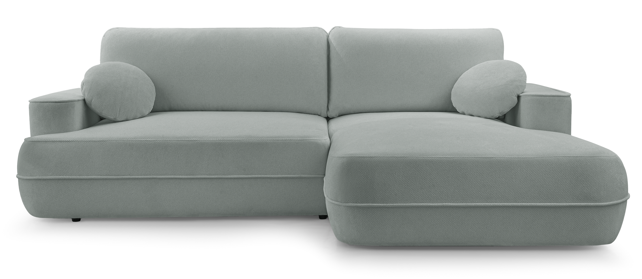 Ecksofa mit Schlaffunktion Fuerro, L-förmig, rechtsseitig, mit Stauraum, grau-beige, geflochten, wasserabweisend