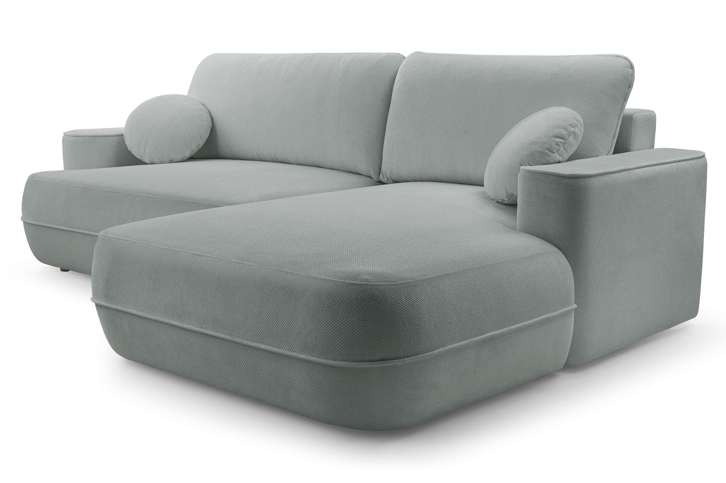 Ecksofa mit Schlaffunktion Fuerro, L-förmig, rechtsseitig, mit Stauraum, grau-beige, geflochten, wasserabweisend