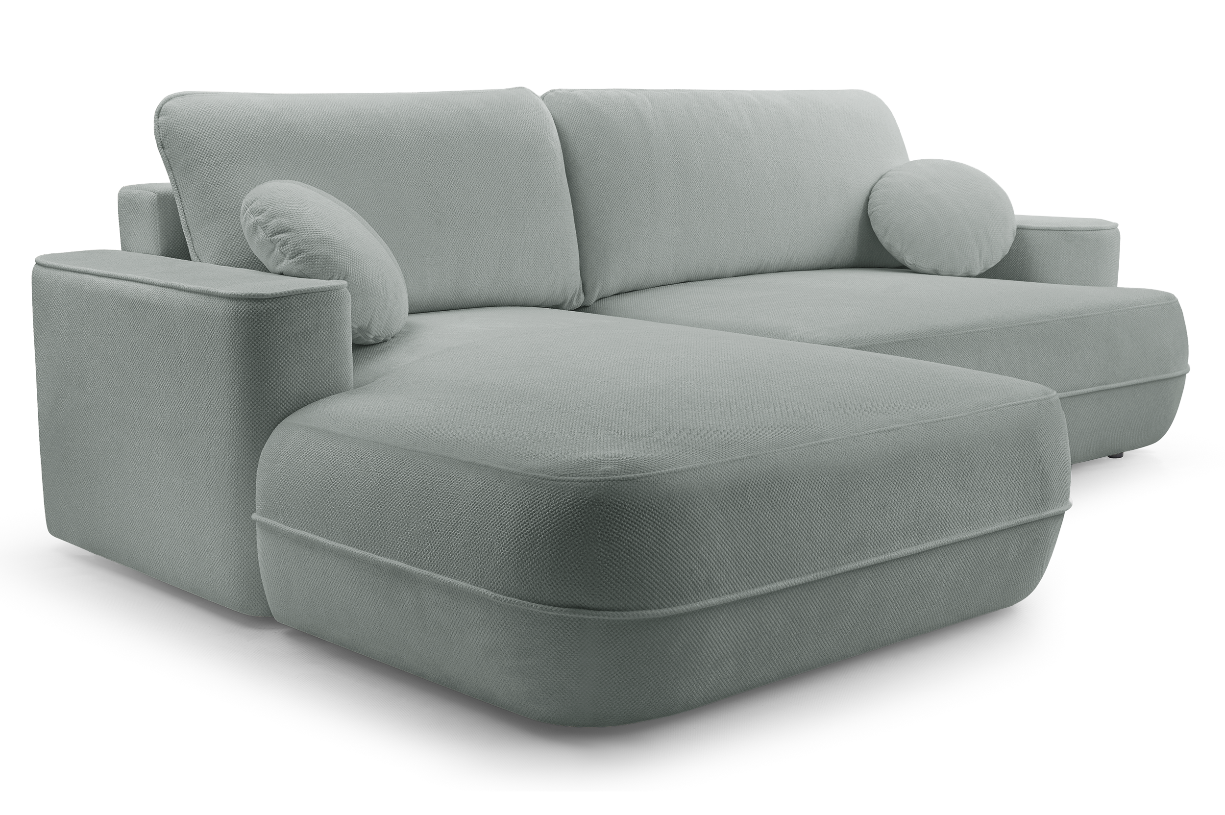 Ecksofa mit Schlaffunktion Fuerro, L-förmig, linksseitig, mit Stauraum, grau-beige, gewebt, wasserabweisend