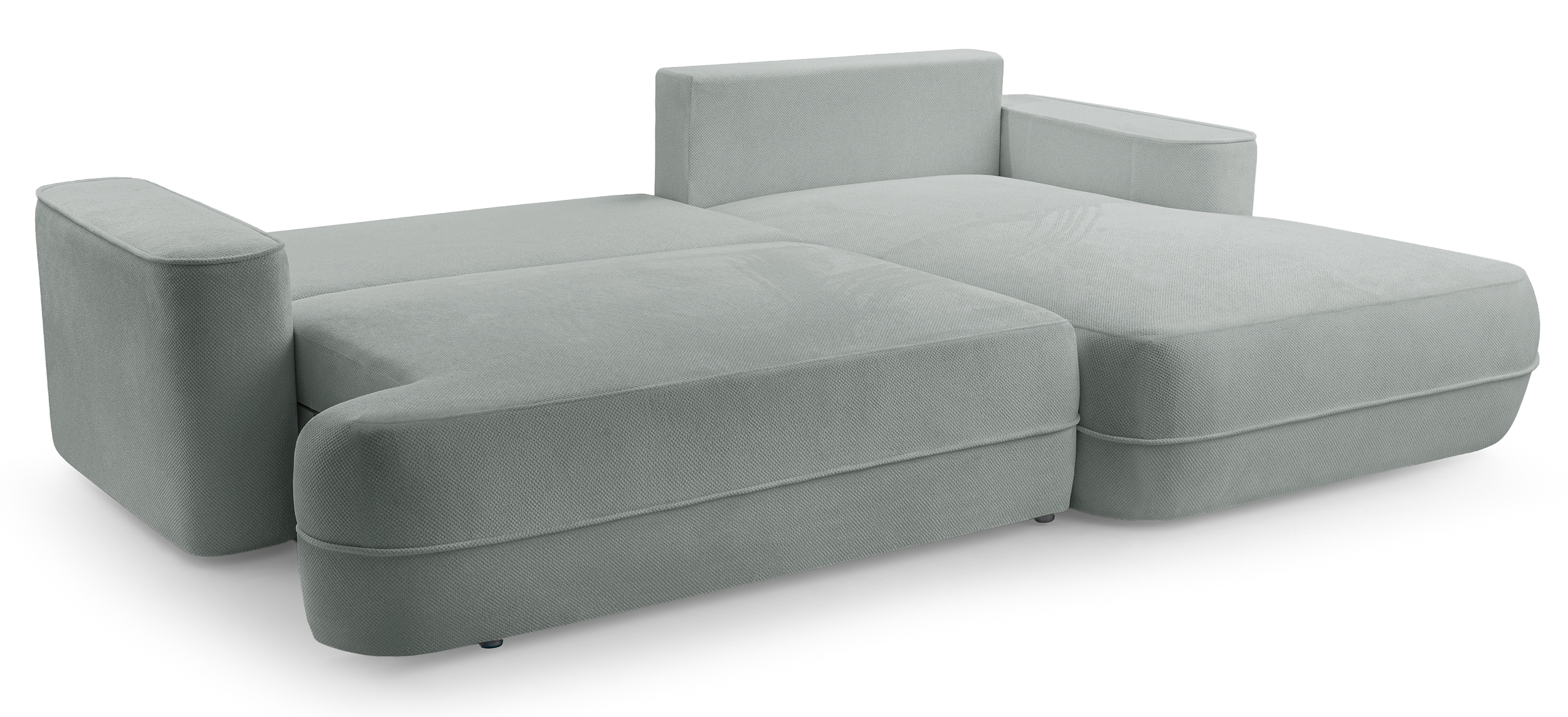 Ecksofa mit Schlaffunktion Fuerro, L-förmig, rechtsseitig, mit Stauraum, grau-beige, geflochten, wasserabweisend