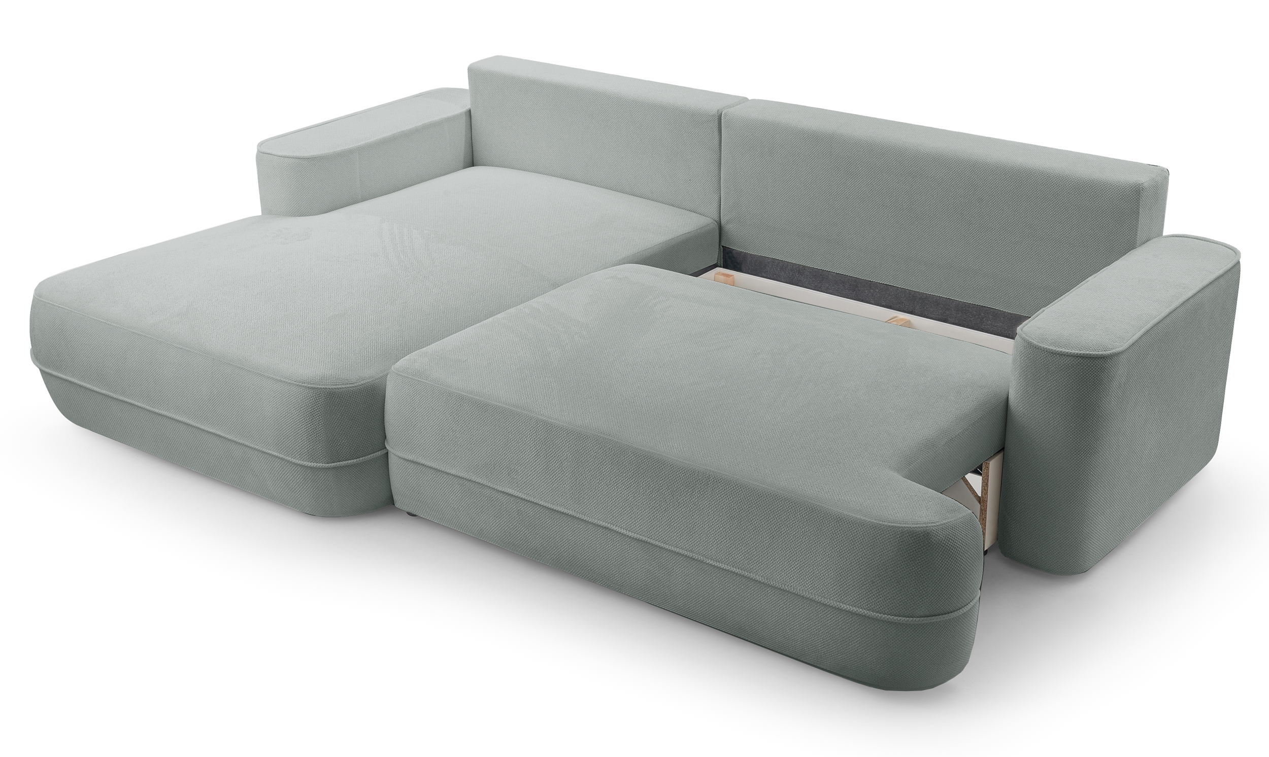 Ecksofa mit Schlaffunktion Fuerro, L-förmig, linksseitig, mit Stauraum, grau-beige, gewebt, wasserabweisend