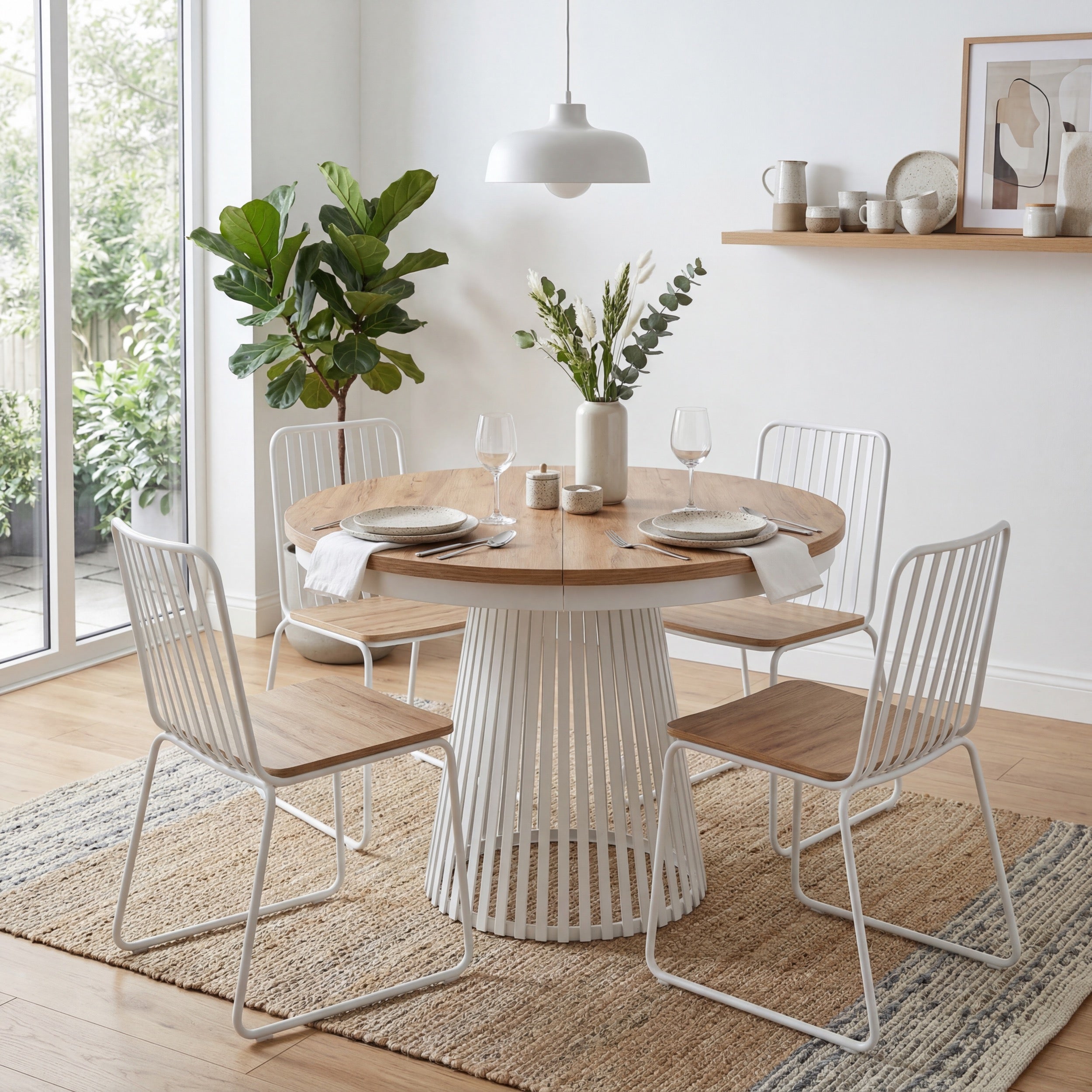 Ausziehbarer Esstisch Garda rund 100-180x100 cm Kraft Gold/Weiß