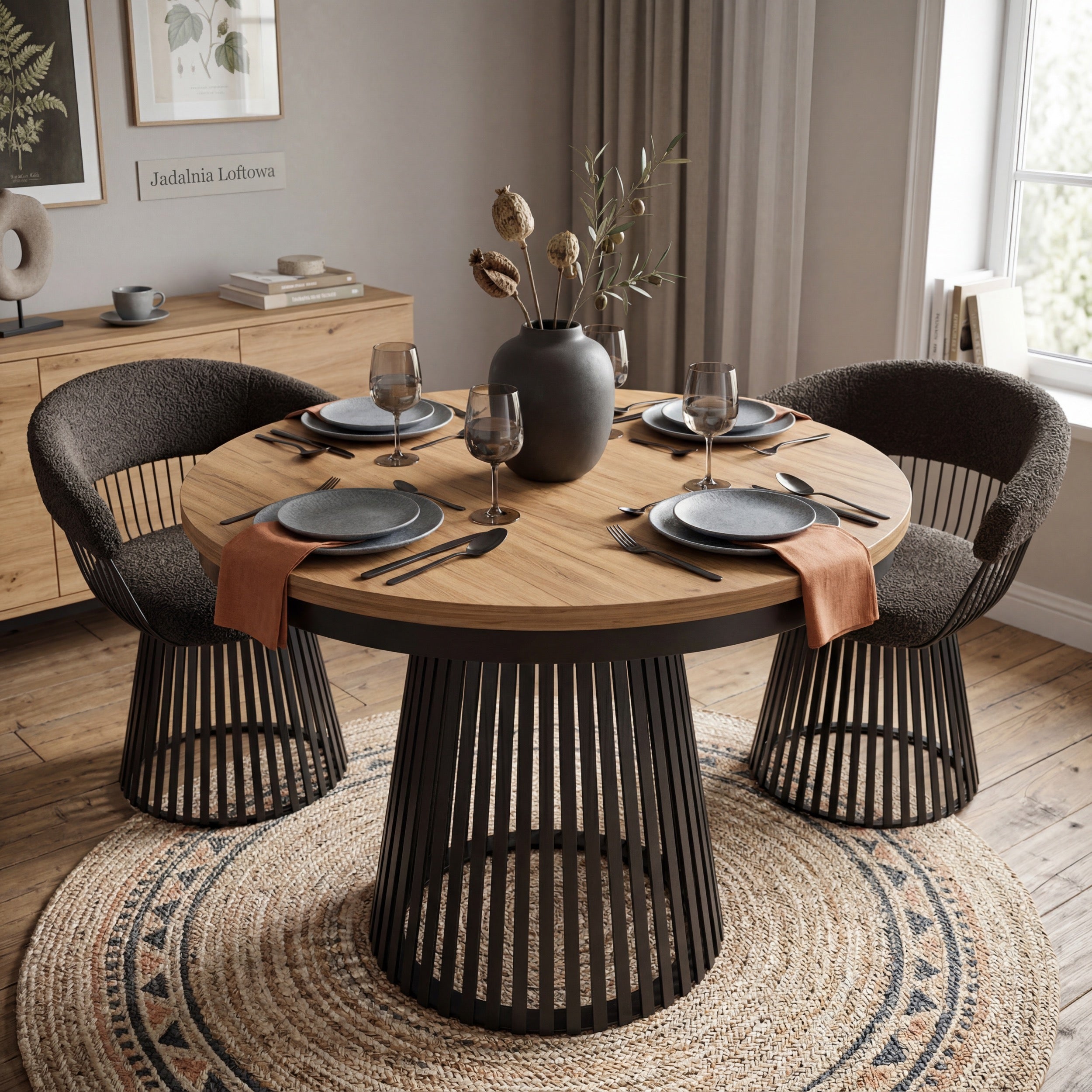 Ausziehbarer Esstisch Garda rund 100-180x100 cm Kraft Gold/Schwarz