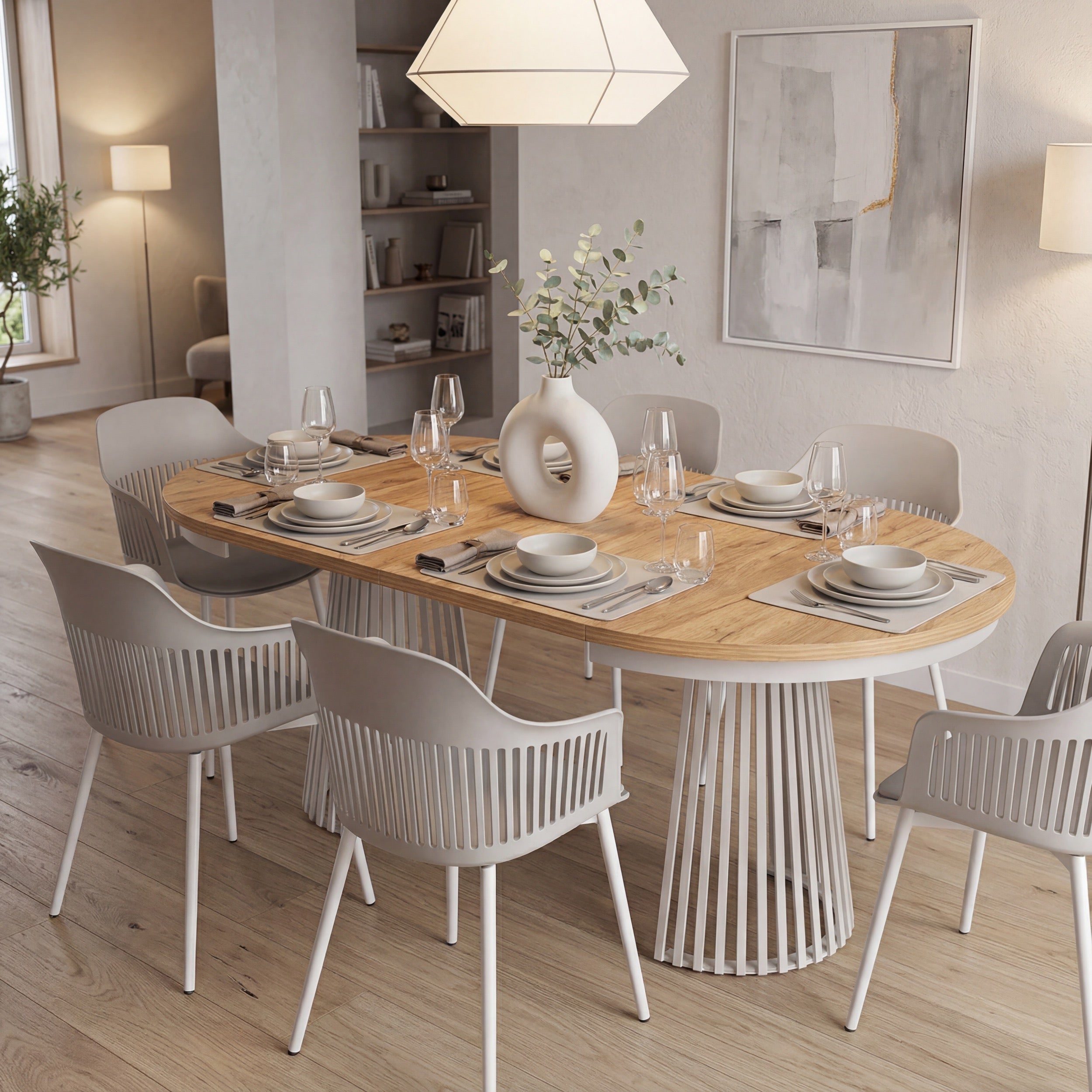 Ausziehbarer Esstisch Garda rund 100-180x100 cm Kraft Gold/Weiß