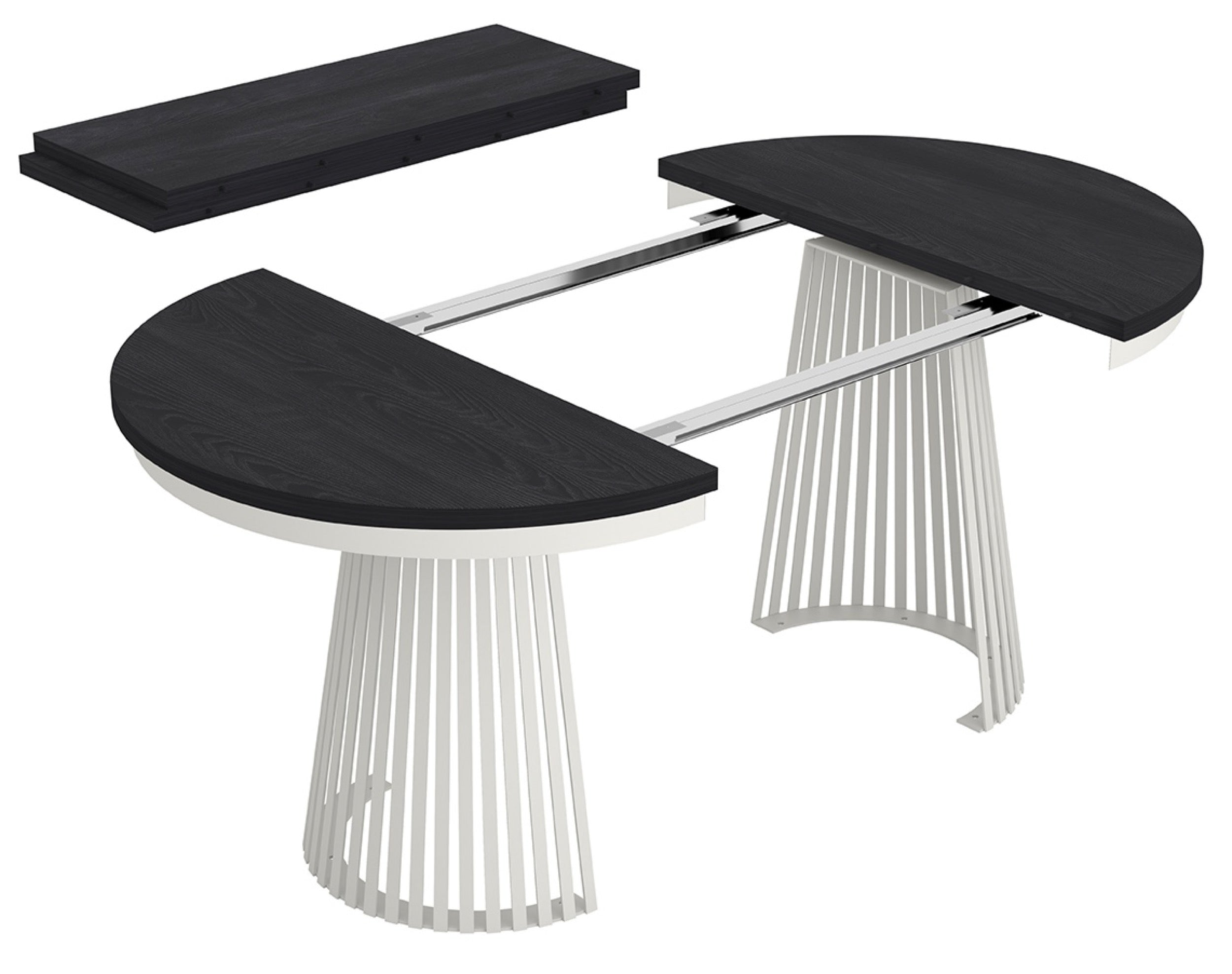 Ausziehbarer Esstisch Garda rund 100-180x100 cm schwarz/weiß